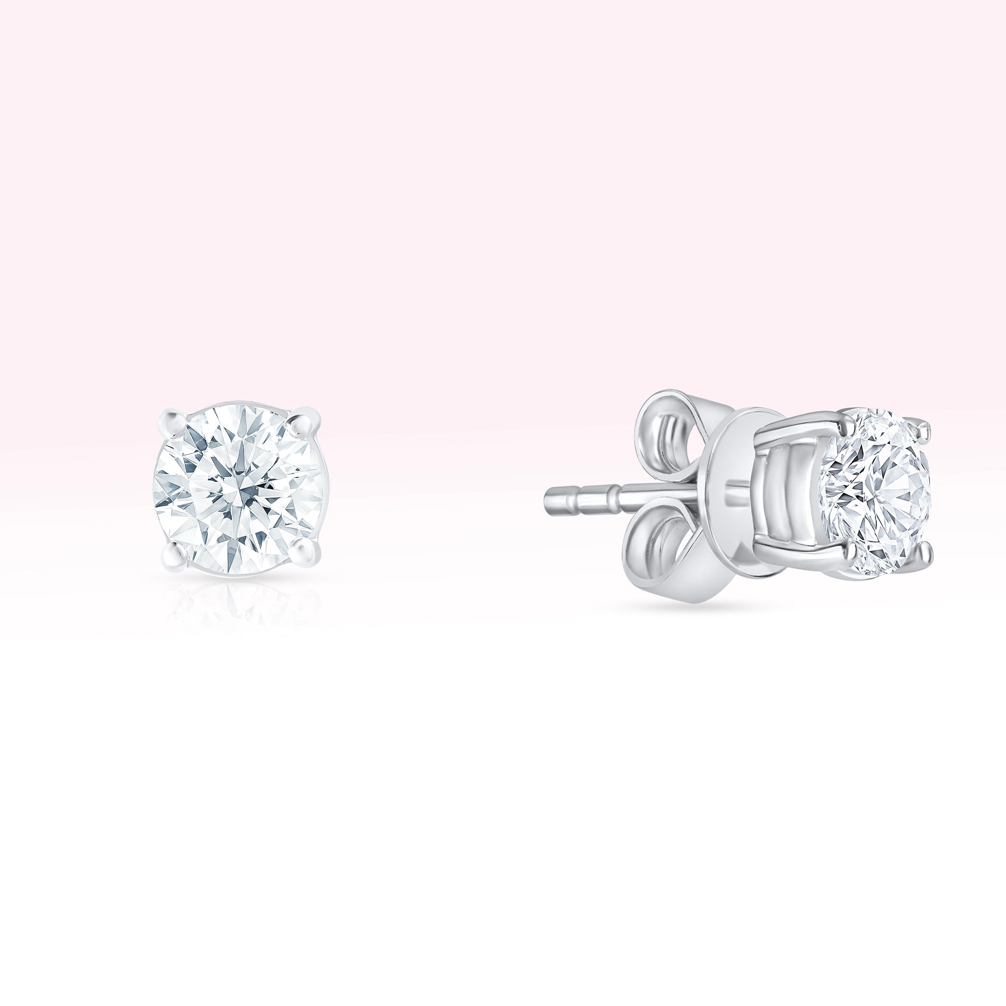 14K White Gold Diamond Solitaire Stud Earrings - Thessia
