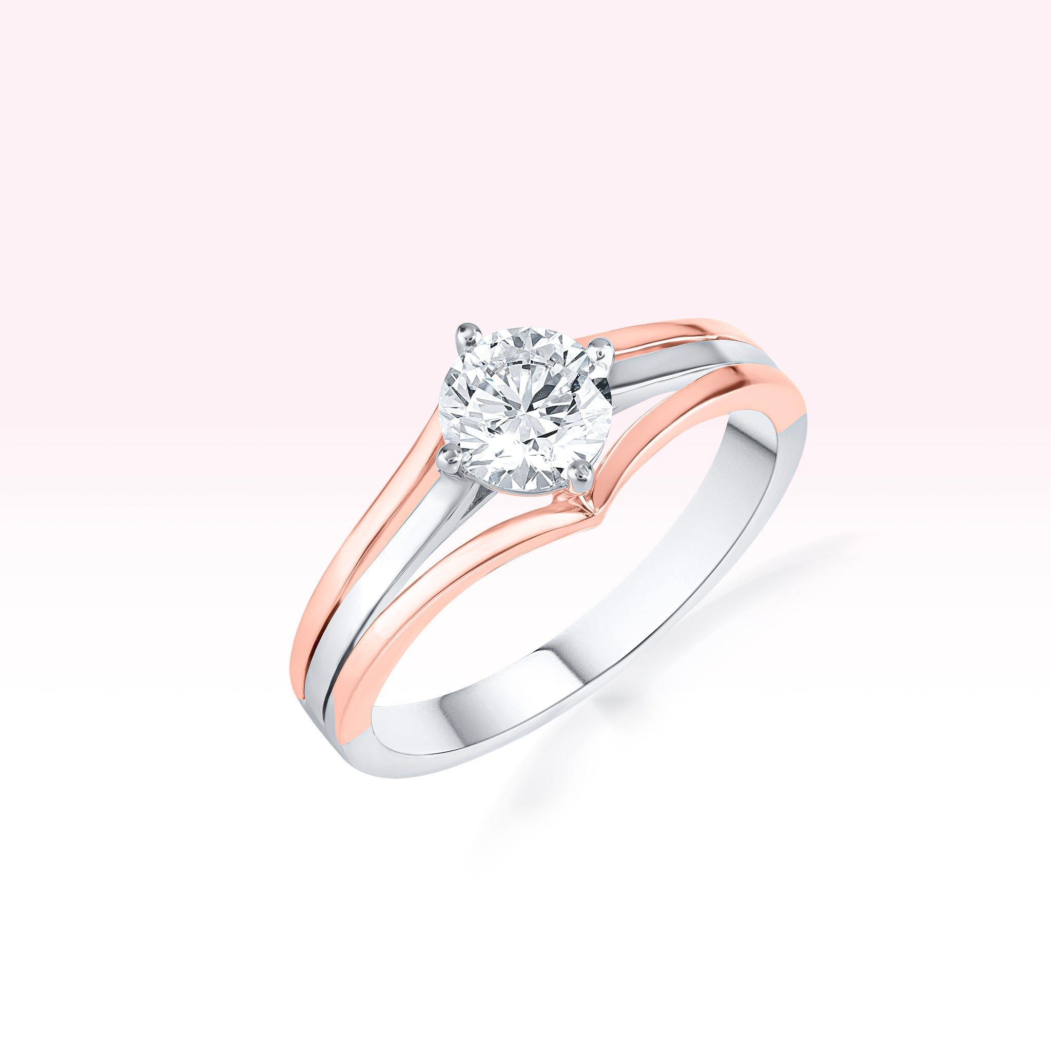 14K White Gold Rose Gold Diamond Solitaire Ring - Thessia