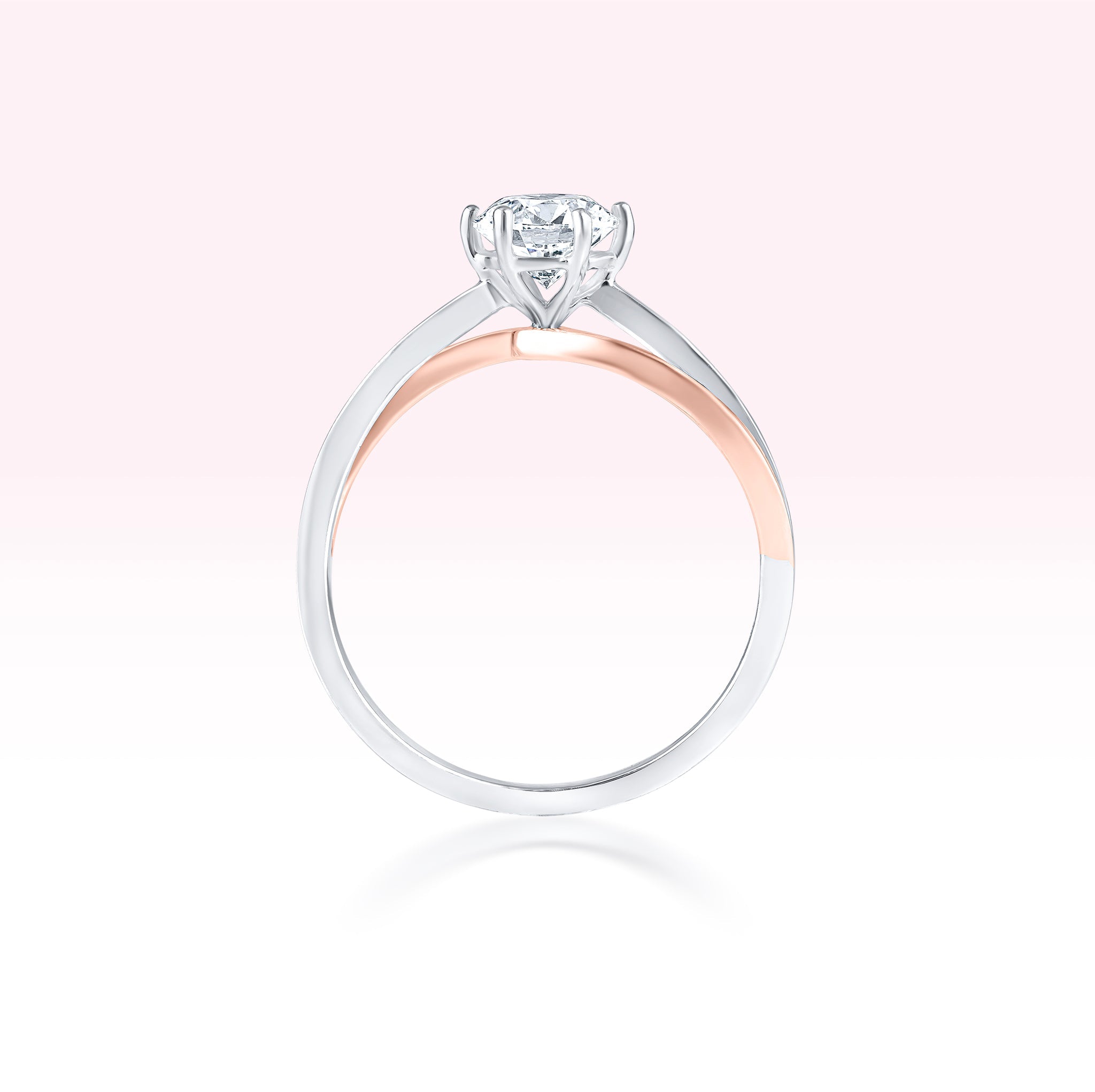 14K White Gold / Rose Gold Swirl Solitaire Ring - Thessia