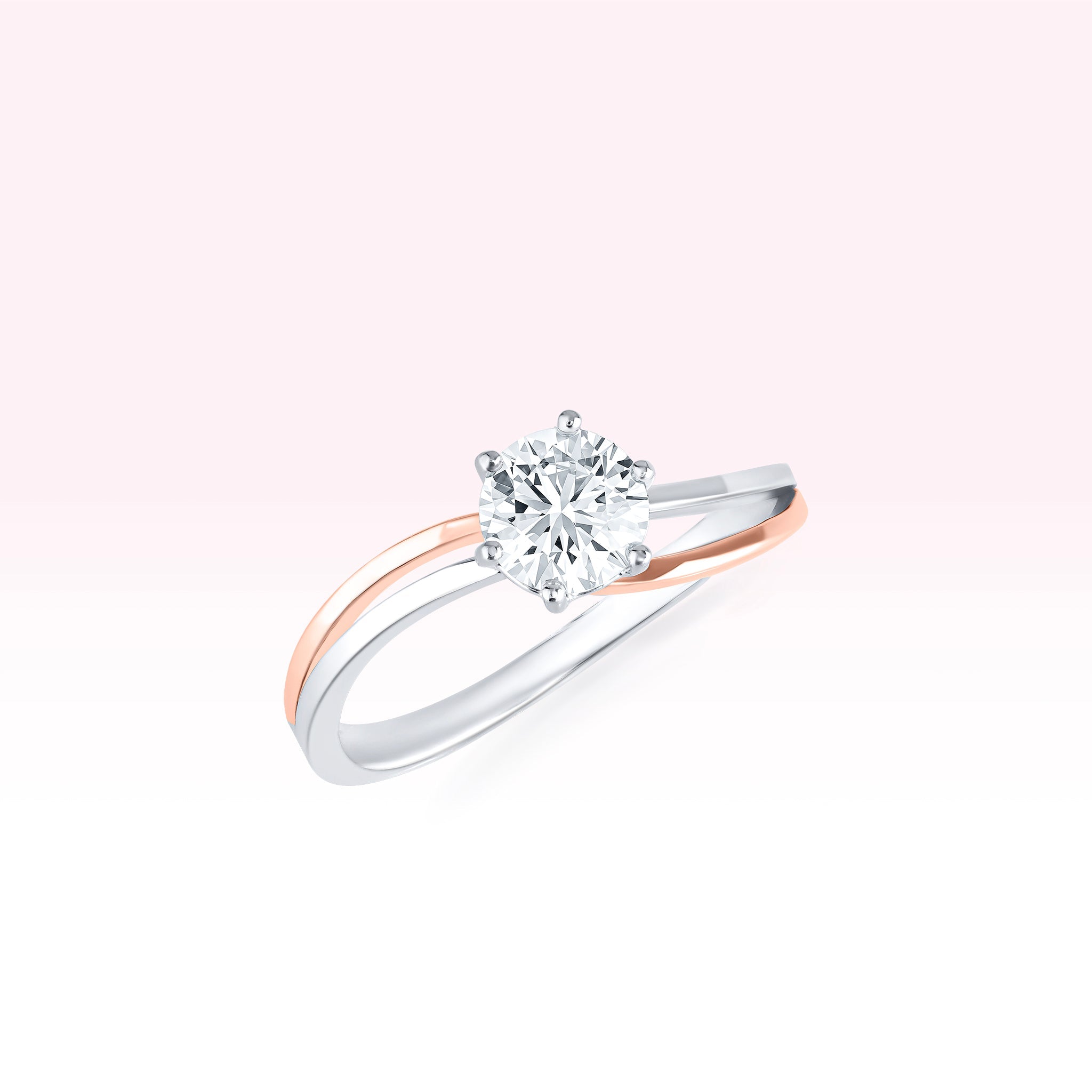 14K White Gold / Rose Gold Swirl Solitaire Ring - Thessia
