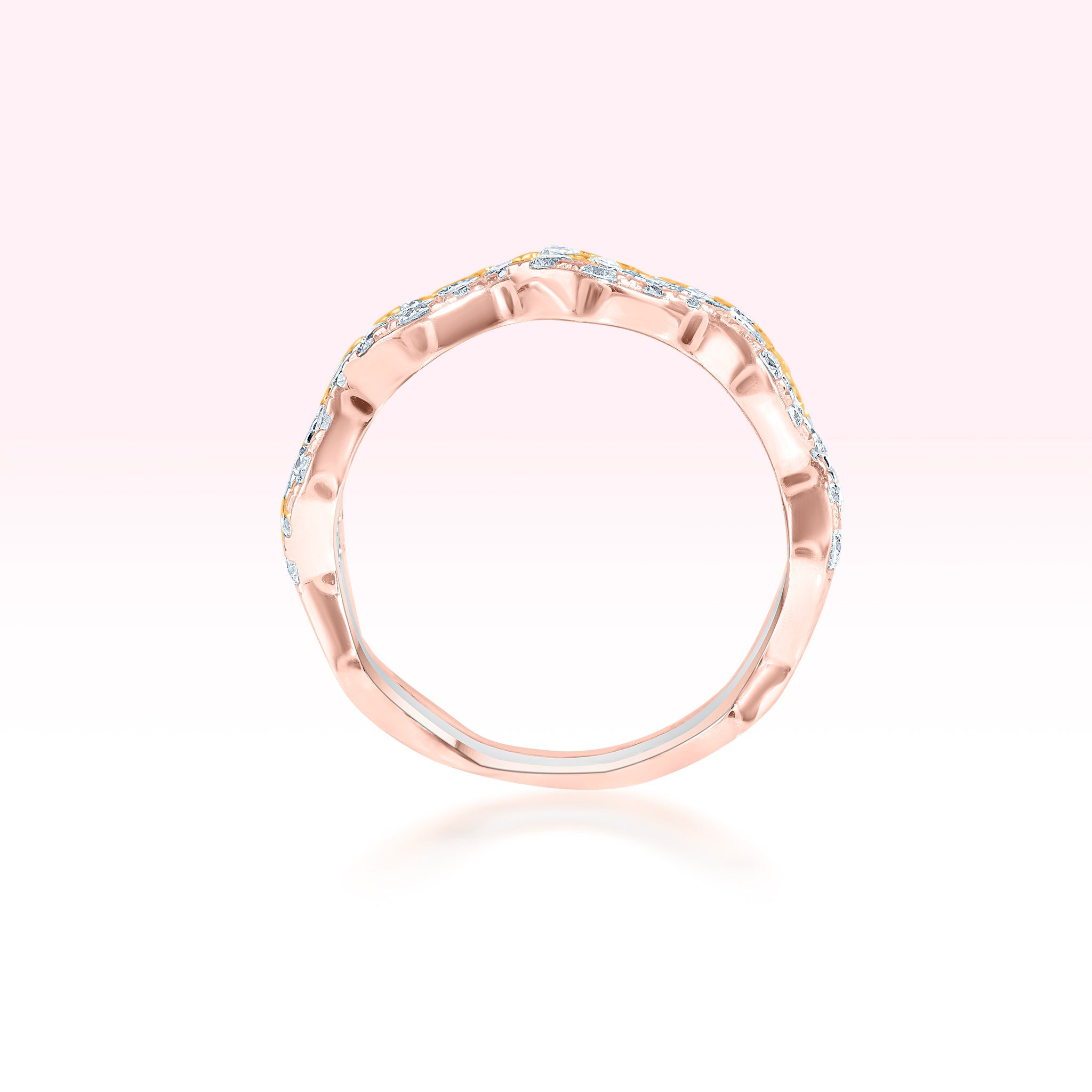 14K White Gold Rose Gold Yellow Gold Three Line Diamond Ring - Thessia