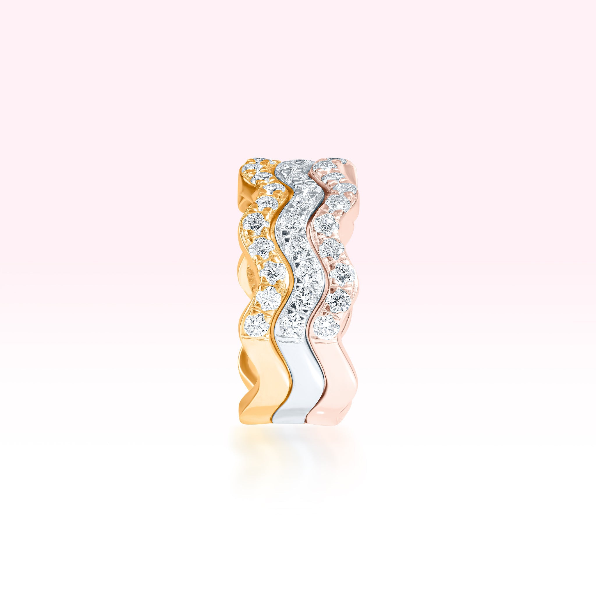 14K White Gold Rose Gold Yellow Gold Three Line Diamond Ring - Thessia