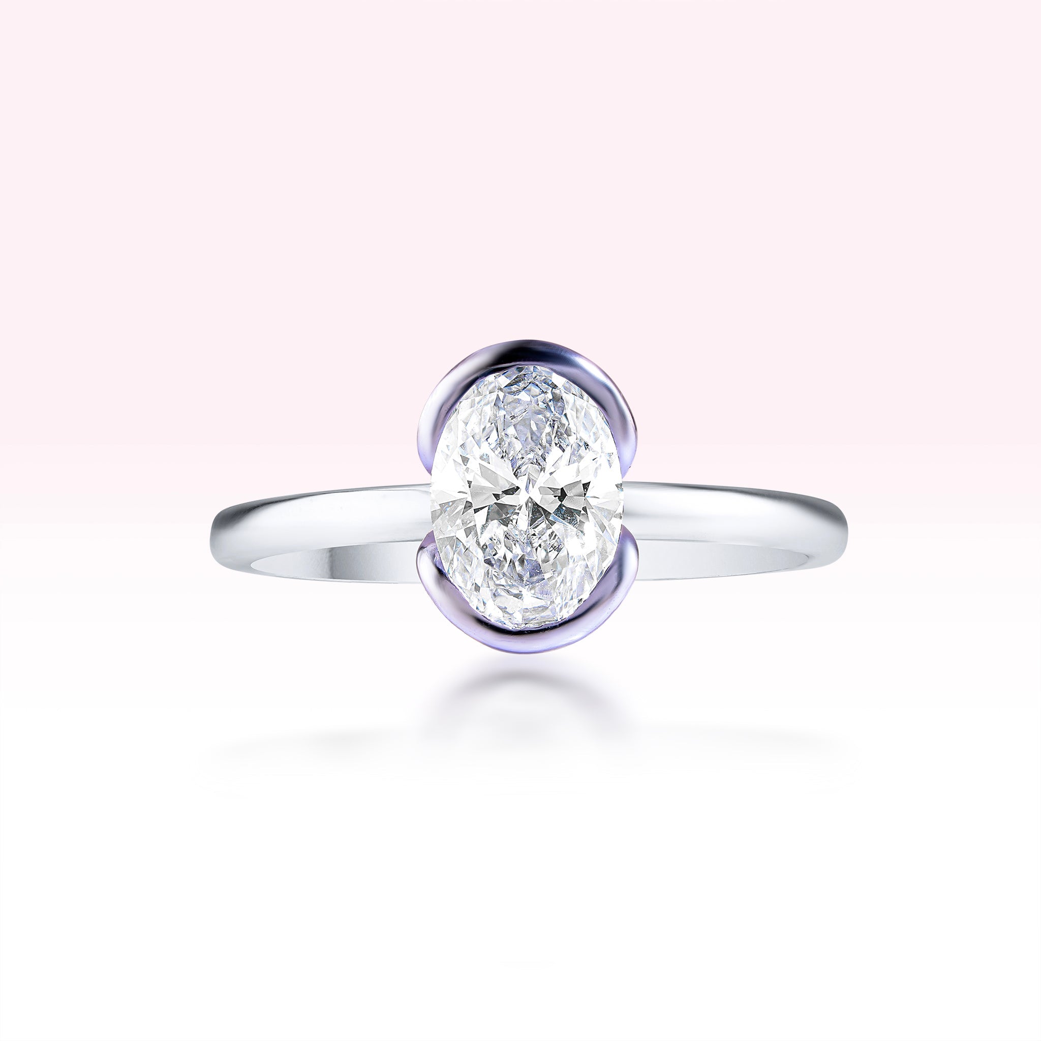 14K White Gold Semi Precious Stone Oval Diamond Solitaire Ring - Thessia