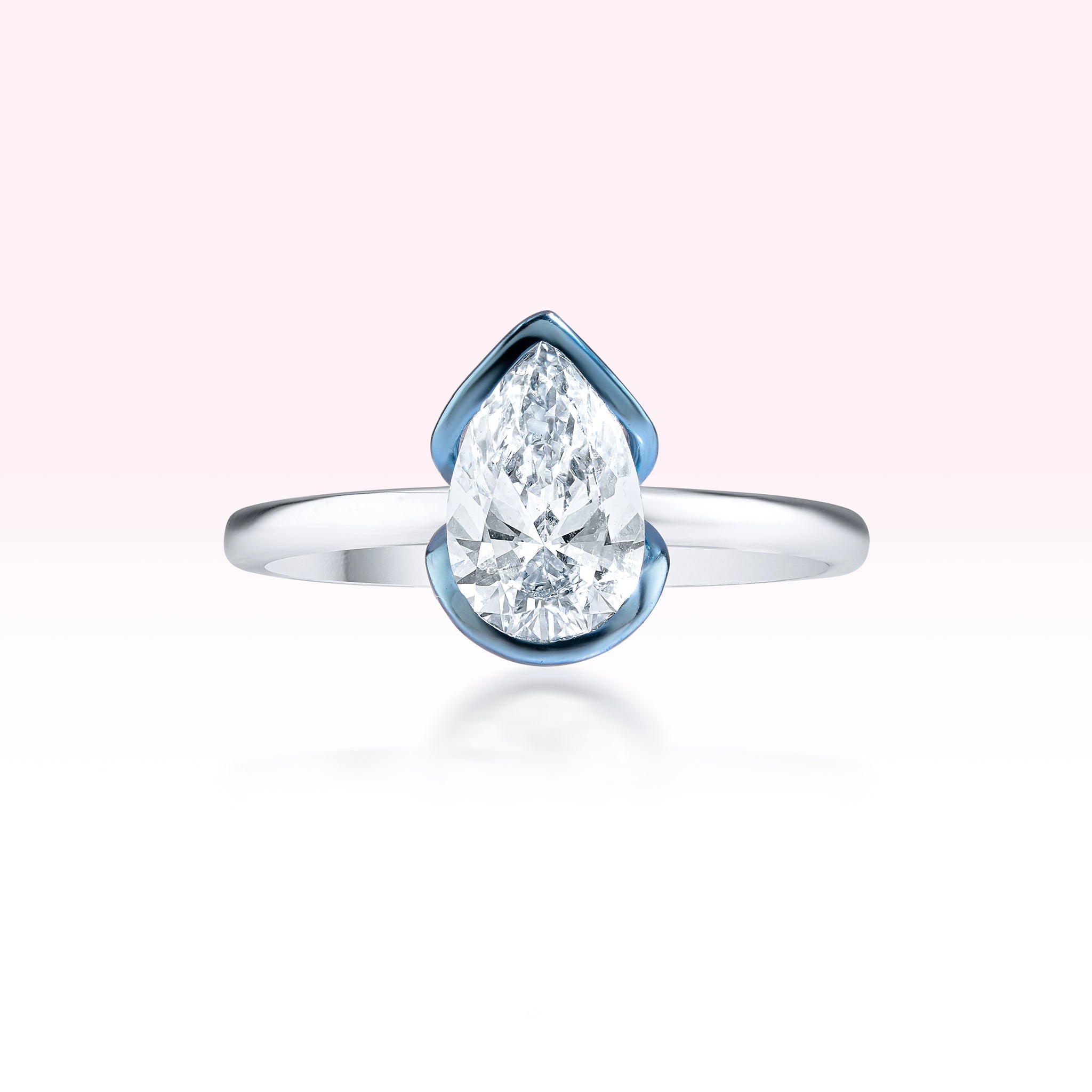 14K White Gold Semi Precious Stone Pear Diamond Solitaire Ring - Thessia
