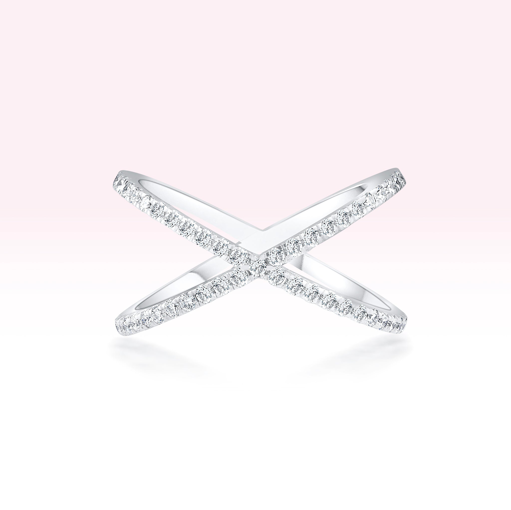 14K White Gold Single Line Diamond Cross Ring - Thessia