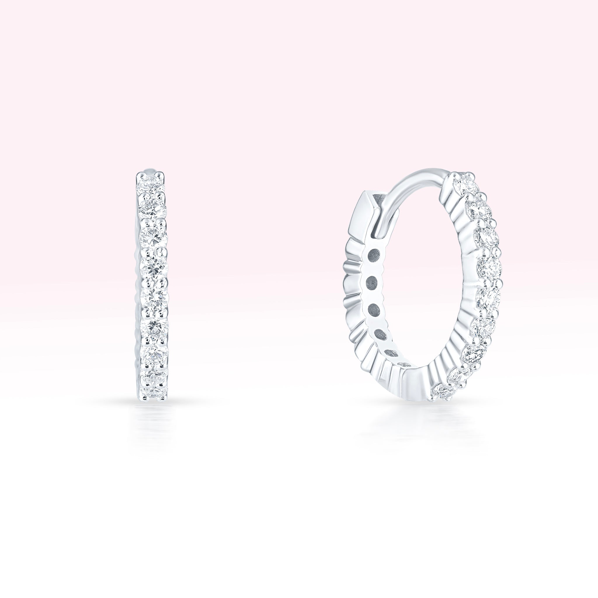 14K White Gold Single Line Diamond Hoop Earrings - Thessia