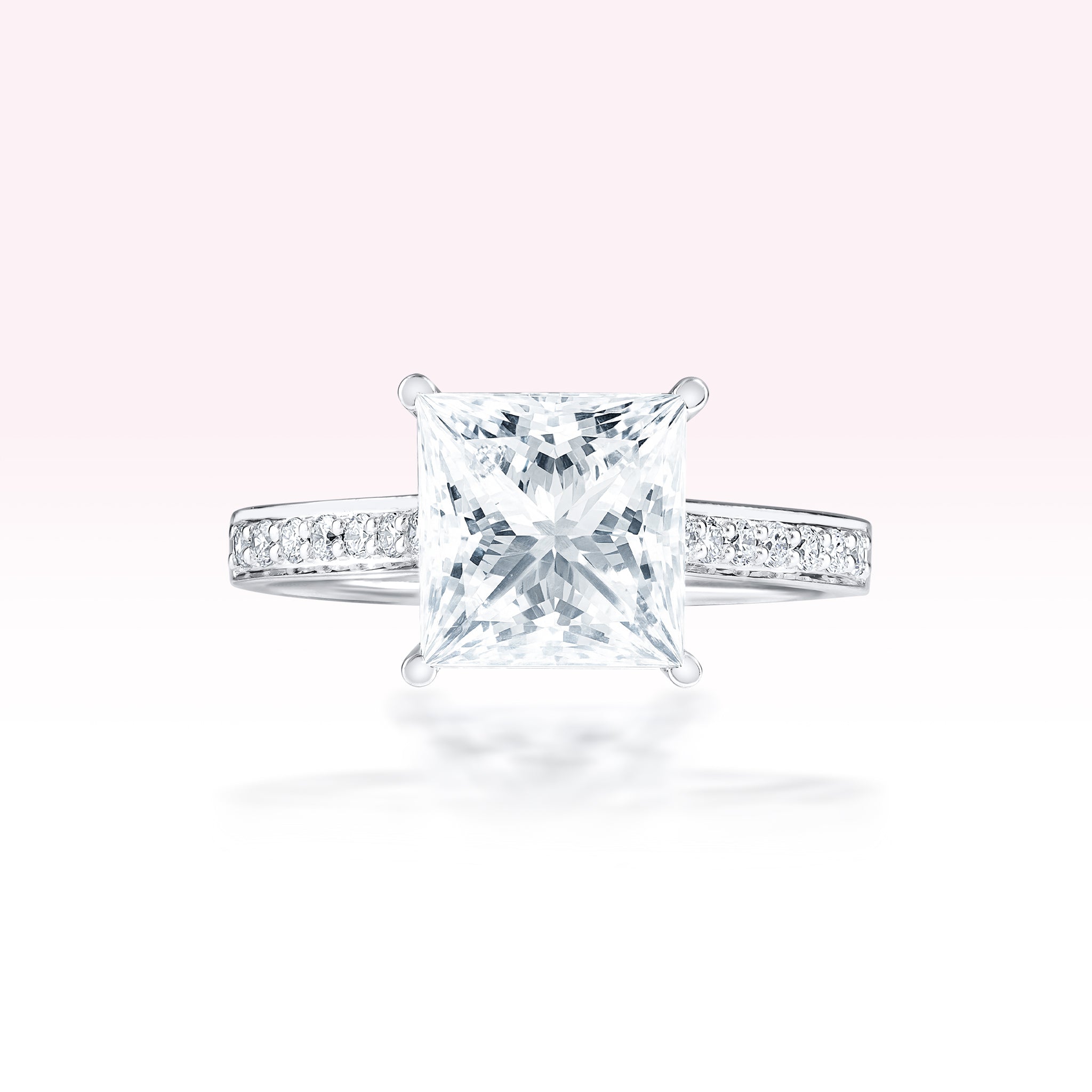 14K White Gold Single Line Diamond Solitaire Ring - Thessia