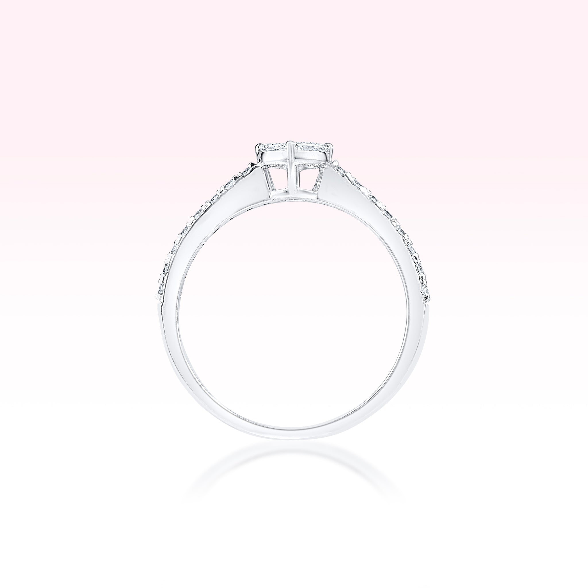 14K White Gold Single Line Diamond Solitaire Ring - Thessia