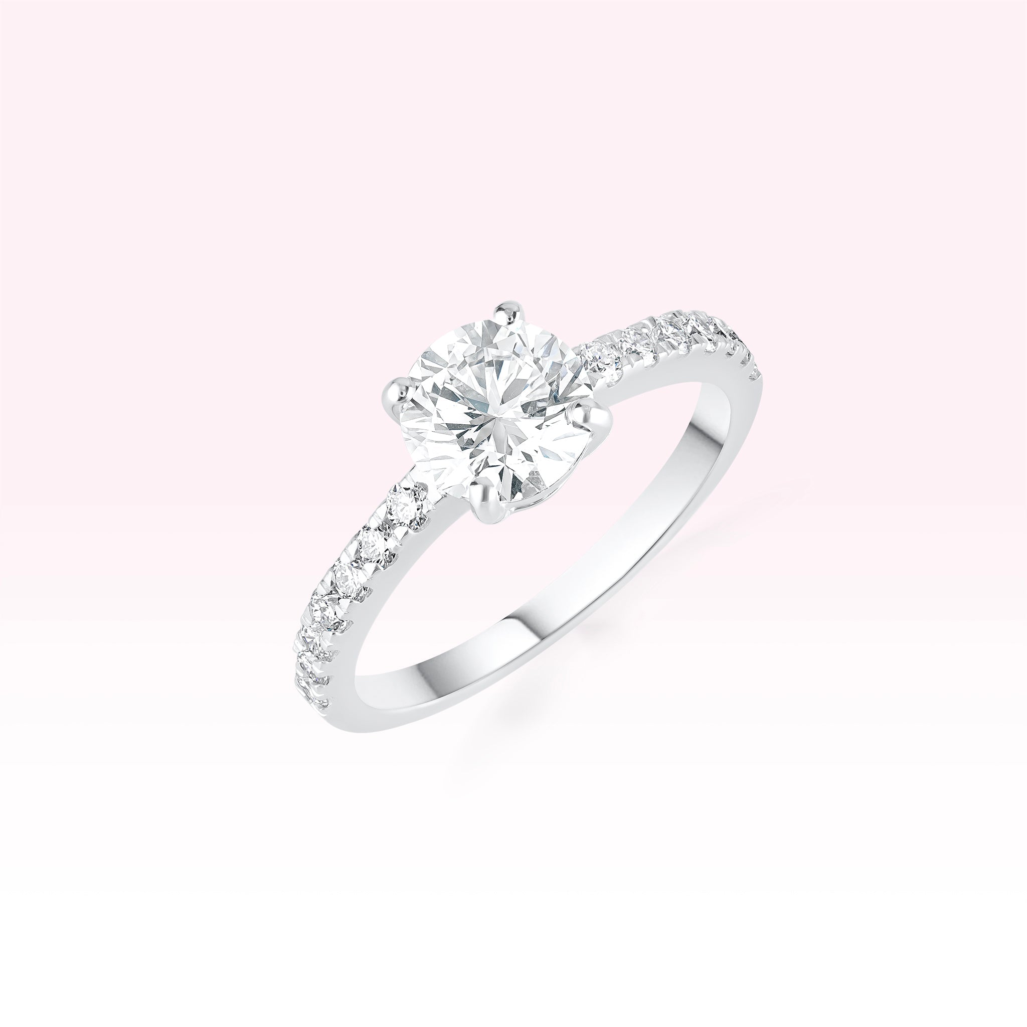 14K White Gold Single Line Diamond Solitaire Ring - Thessia