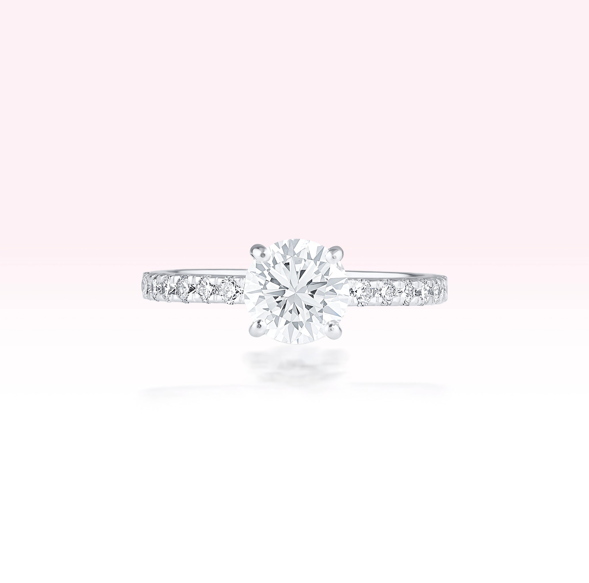14K White Gold Single Line Diamond Solitaire Ring - Thessia