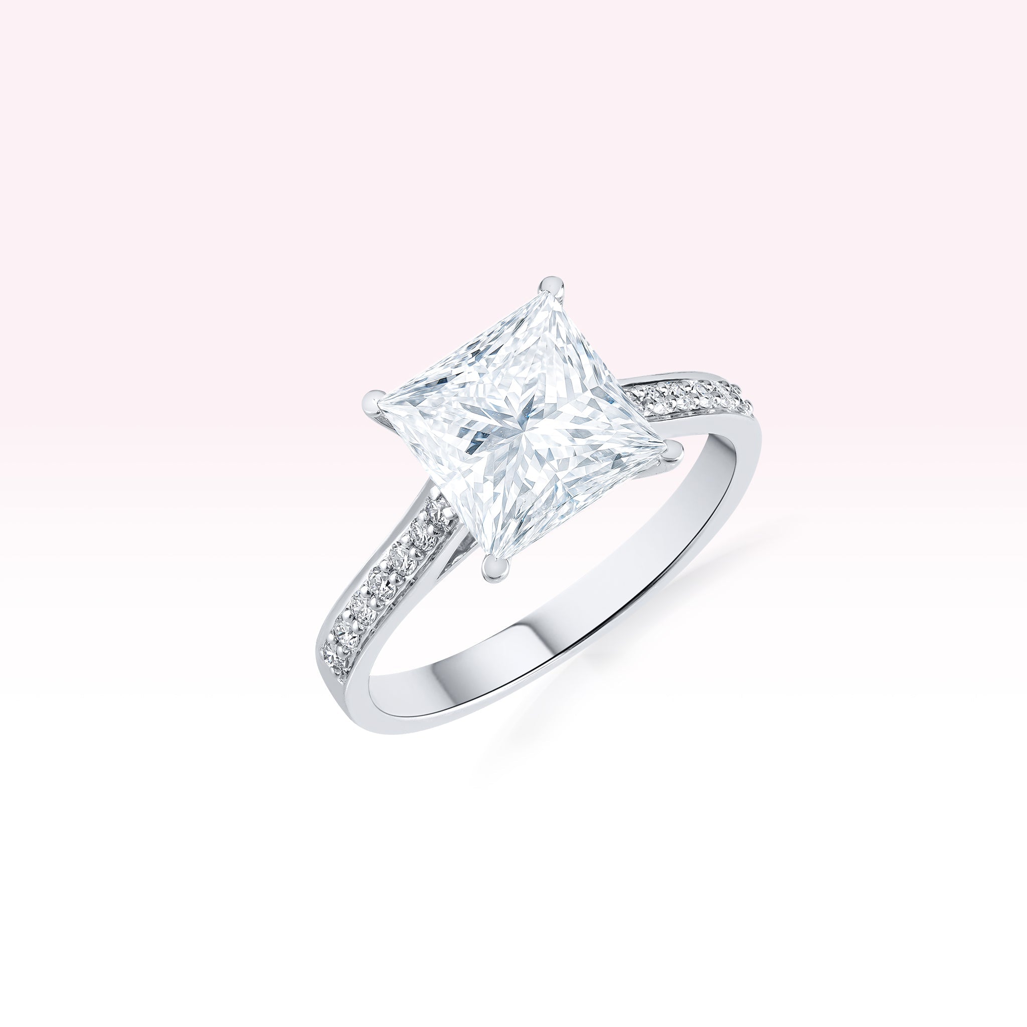 14K White Gold Single Line Diamond Solitaire Ring - Thessia