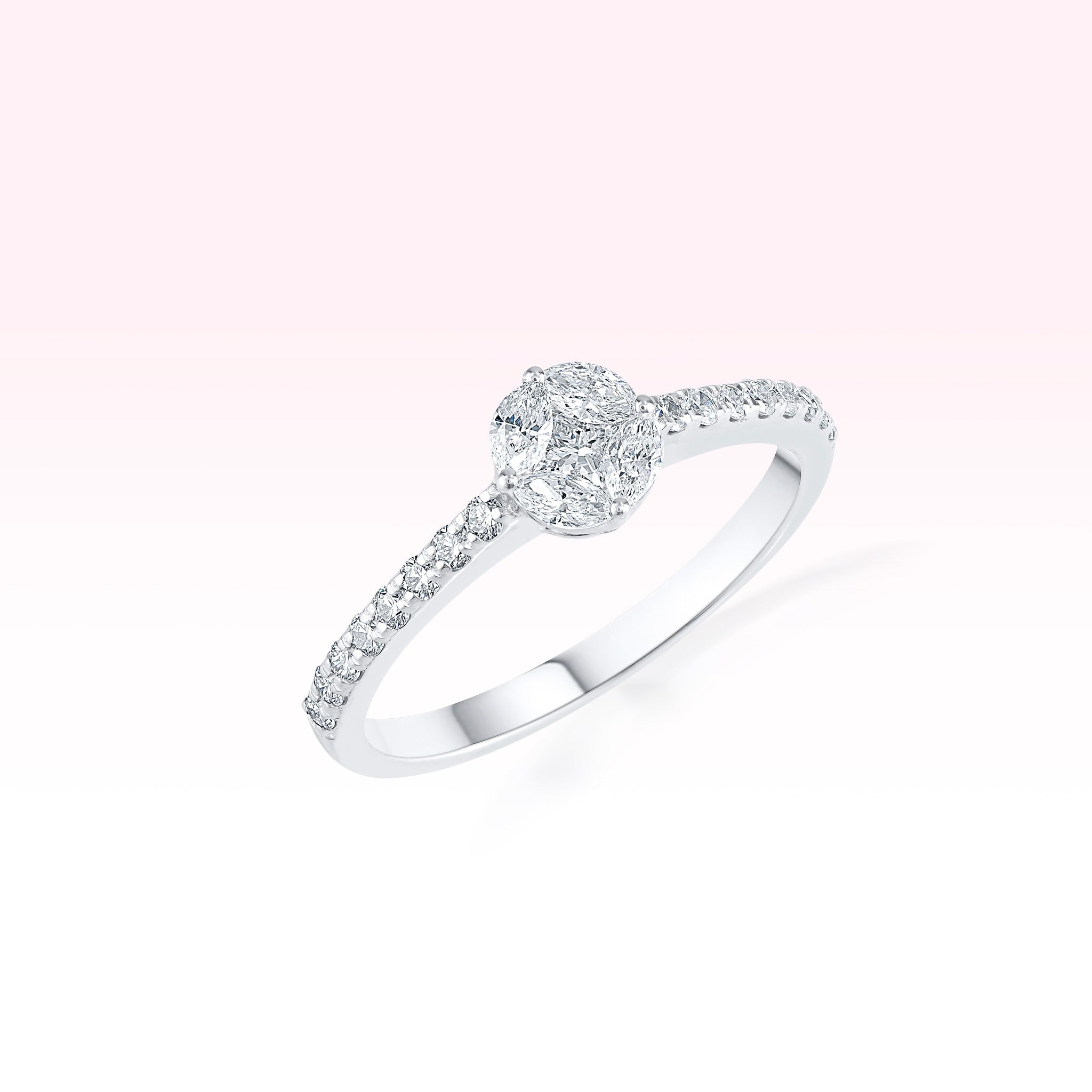 14K White Gold Single Line Diamond Solitaire Ring - Thessia