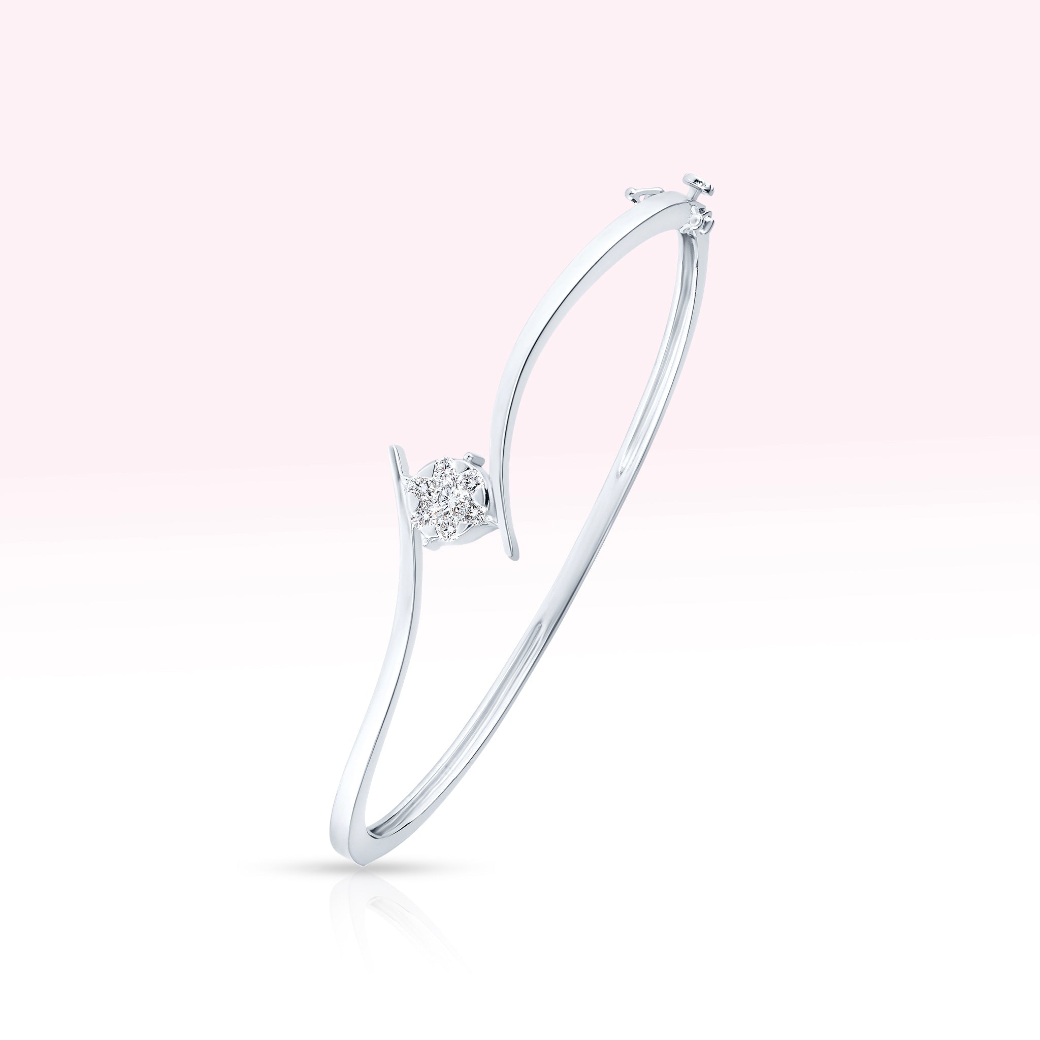 14K White Gold Solitaire Diamond Bangle Bracelet - Thessia