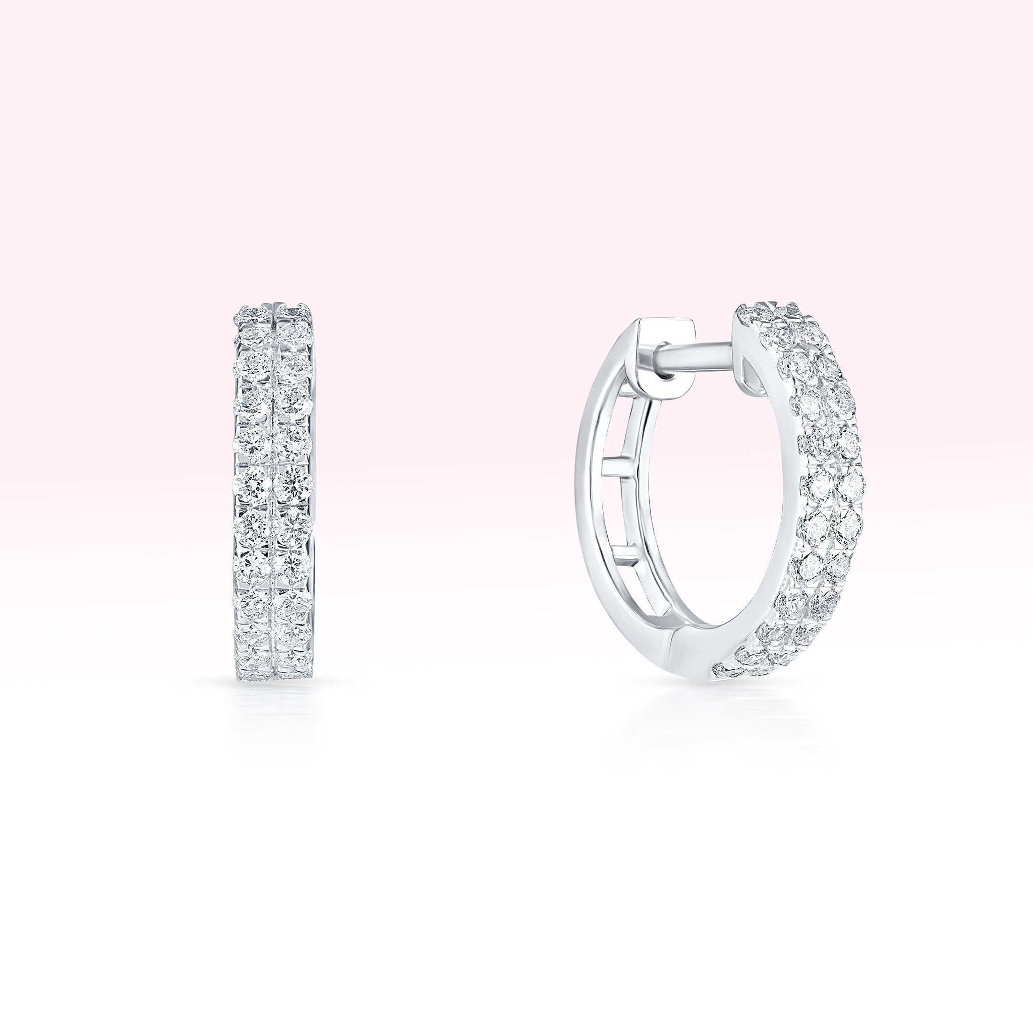14K White Gold Two Line Diamond Hoop Earrings - Thessia