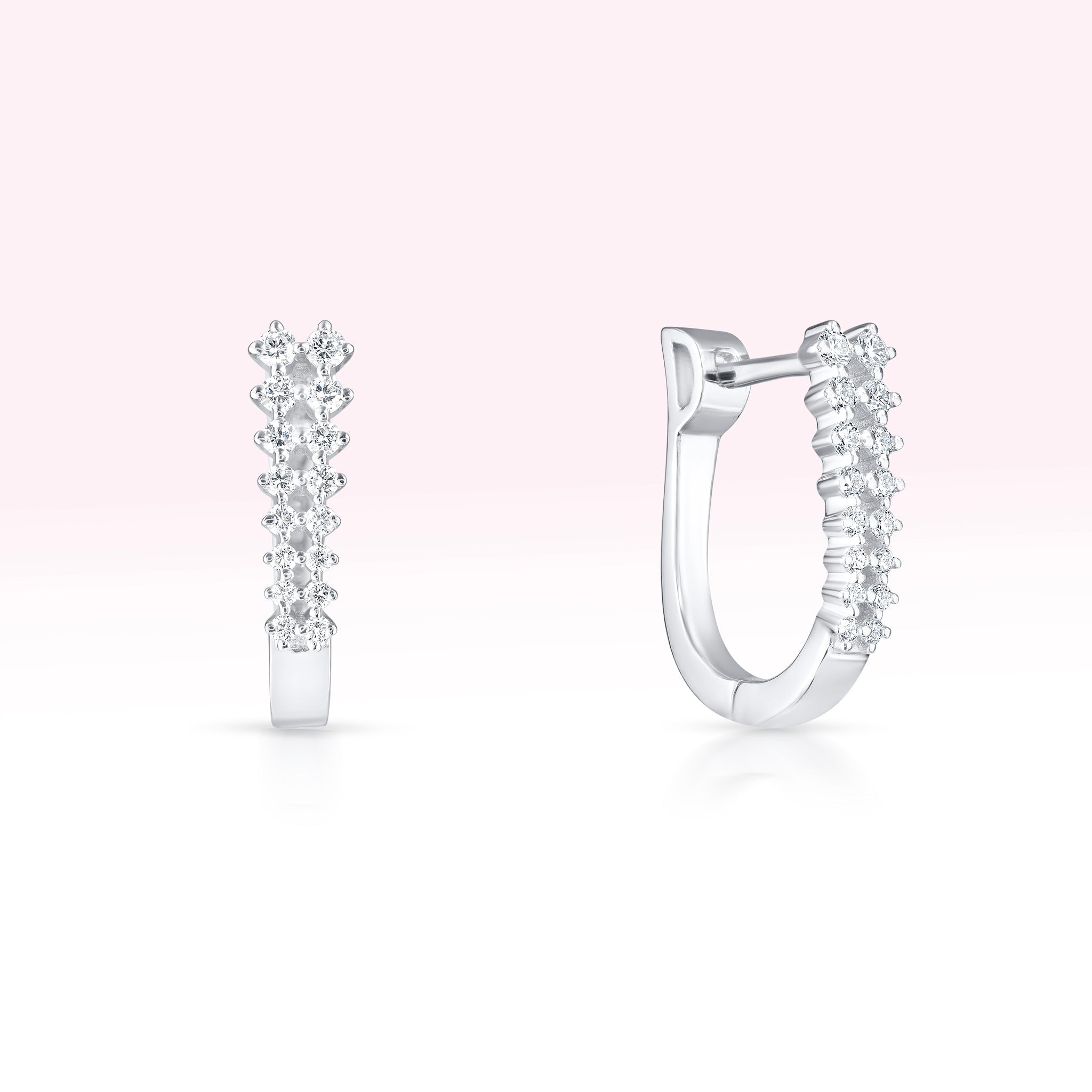 14K White Gold Two Line Diamond Hoop Earrings - Thessia