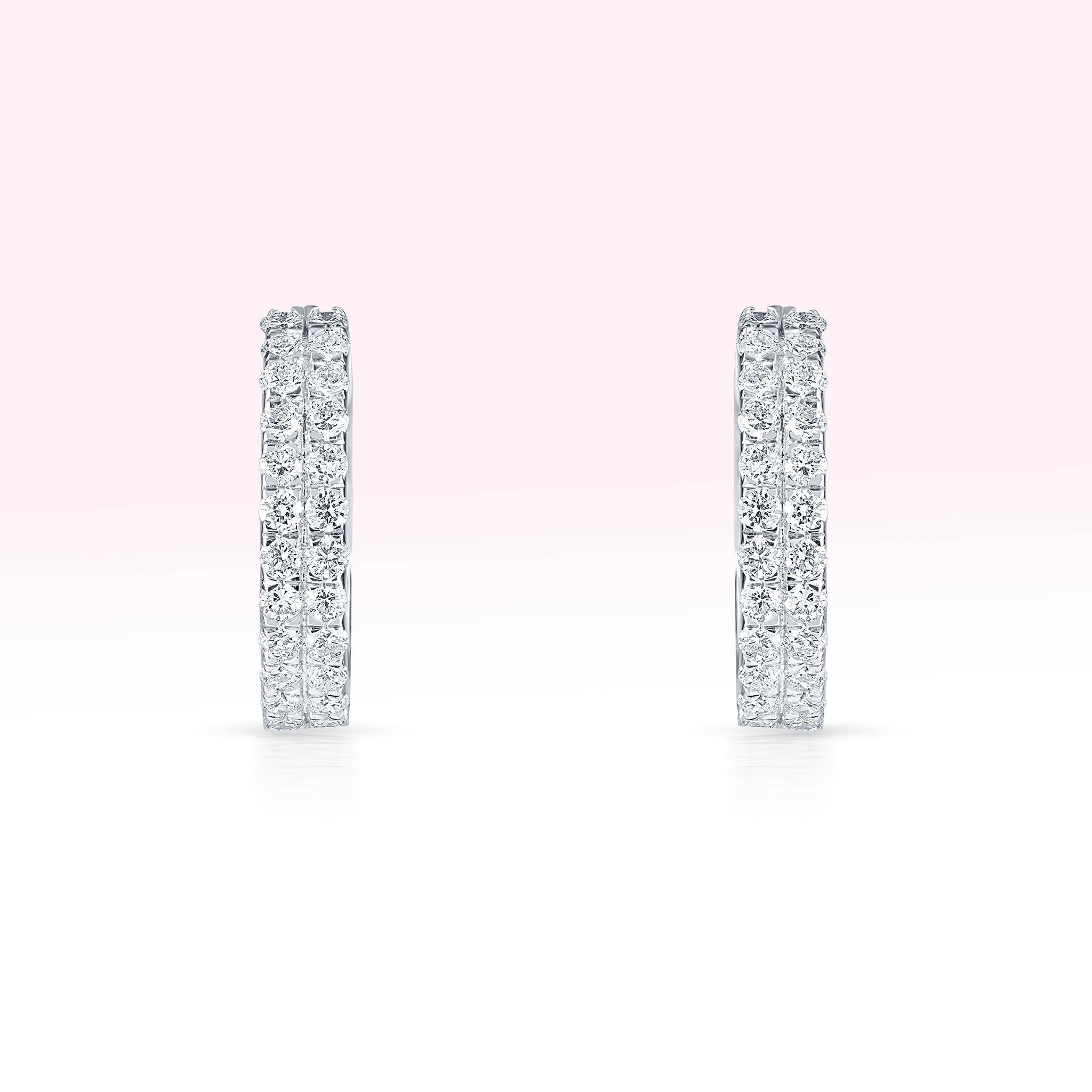 14K White Gold Two Line Diamond Hoop Earrings - Thessia