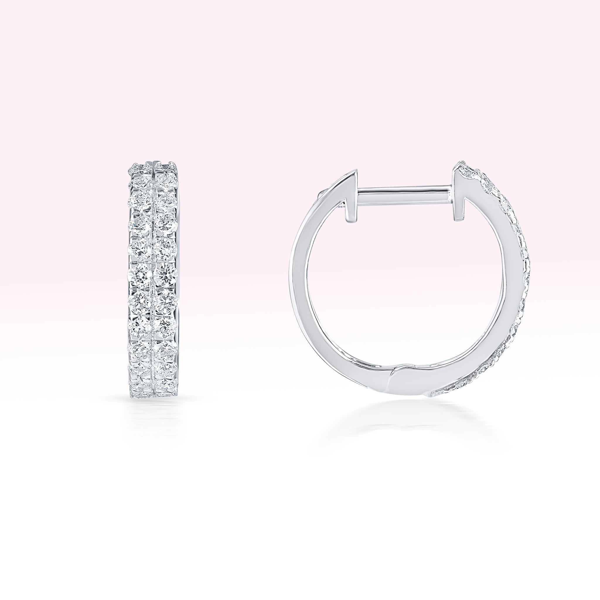 14K White Gold Two Line Diamond Hoop Earrings - Thessia