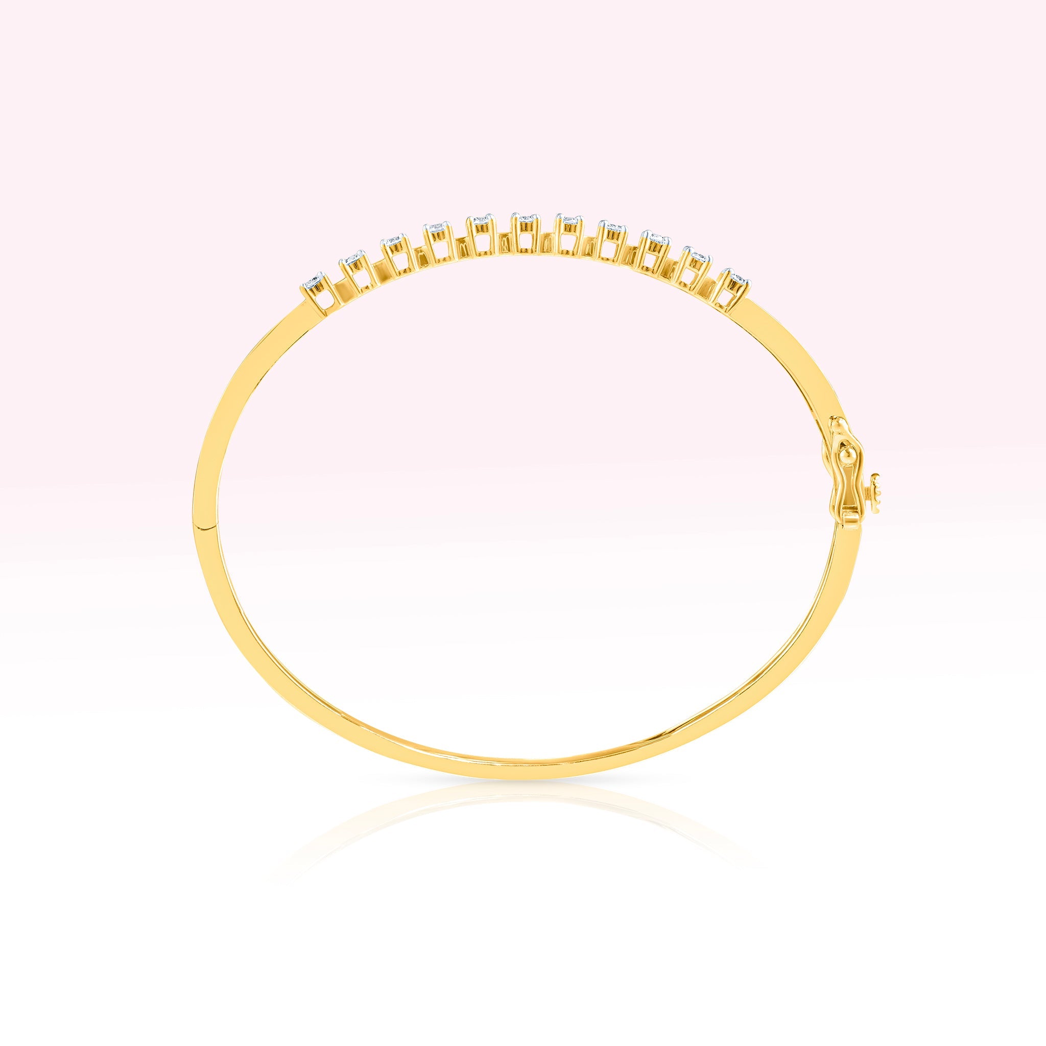14K Yellow Gold Bangle Hinged Bracelet with 11 Fine Diamonds - Thessia