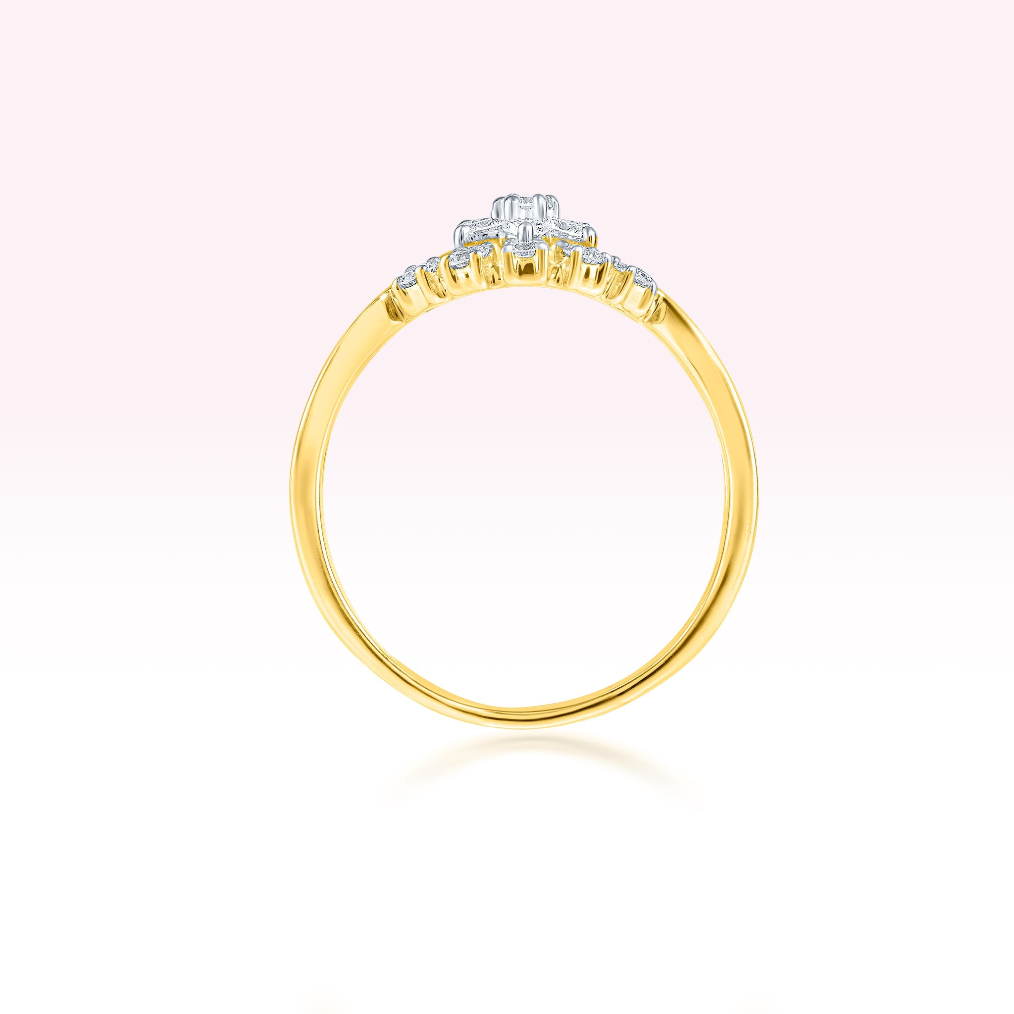 14K Yellow Gold Diamond Flower Ring - Thessia