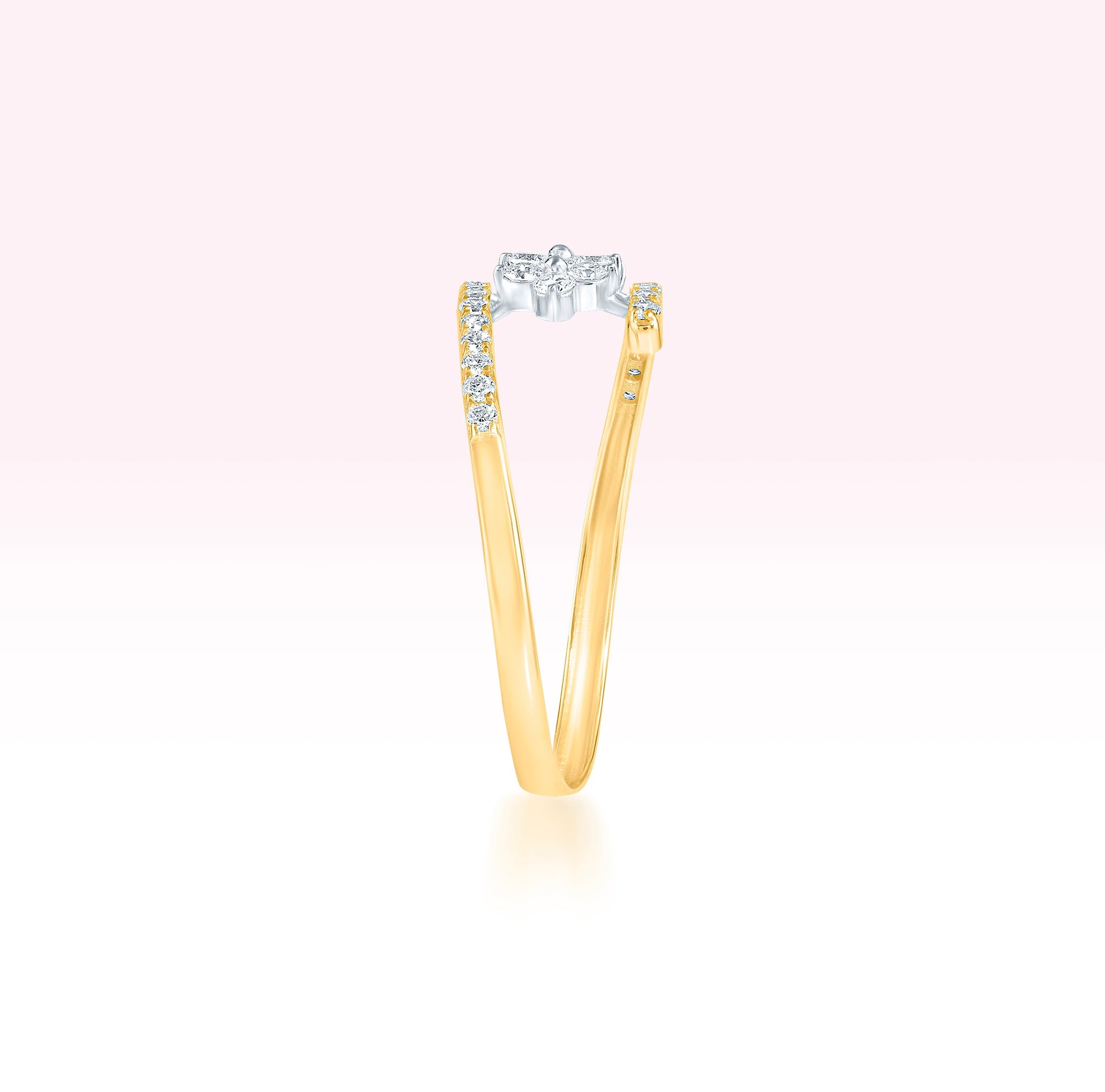 14K Yellow Gold Double Line Diamond Ring - Thessia