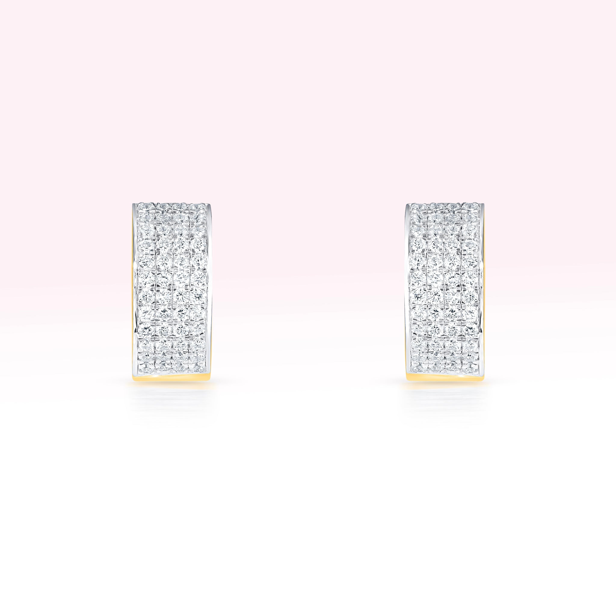 14K Yellow Gold Four Line Diamond Hoop Earrings - Thessia