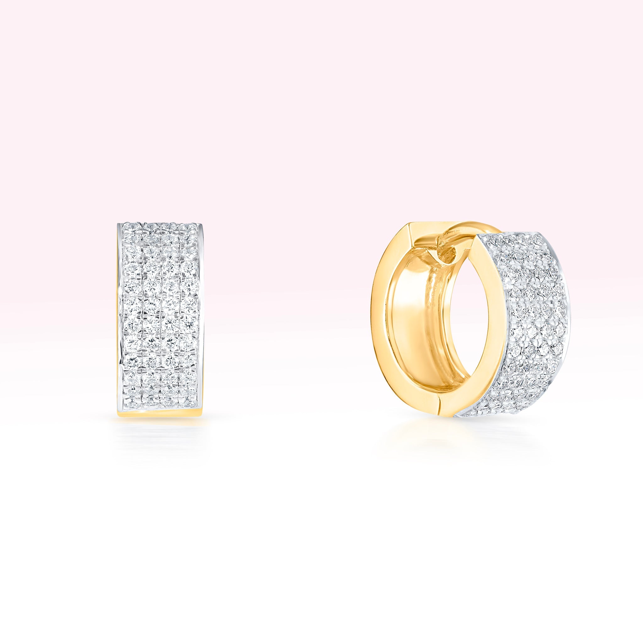 14K Yellow Gold Four Line Diamond Hoop Earrings - Thessia