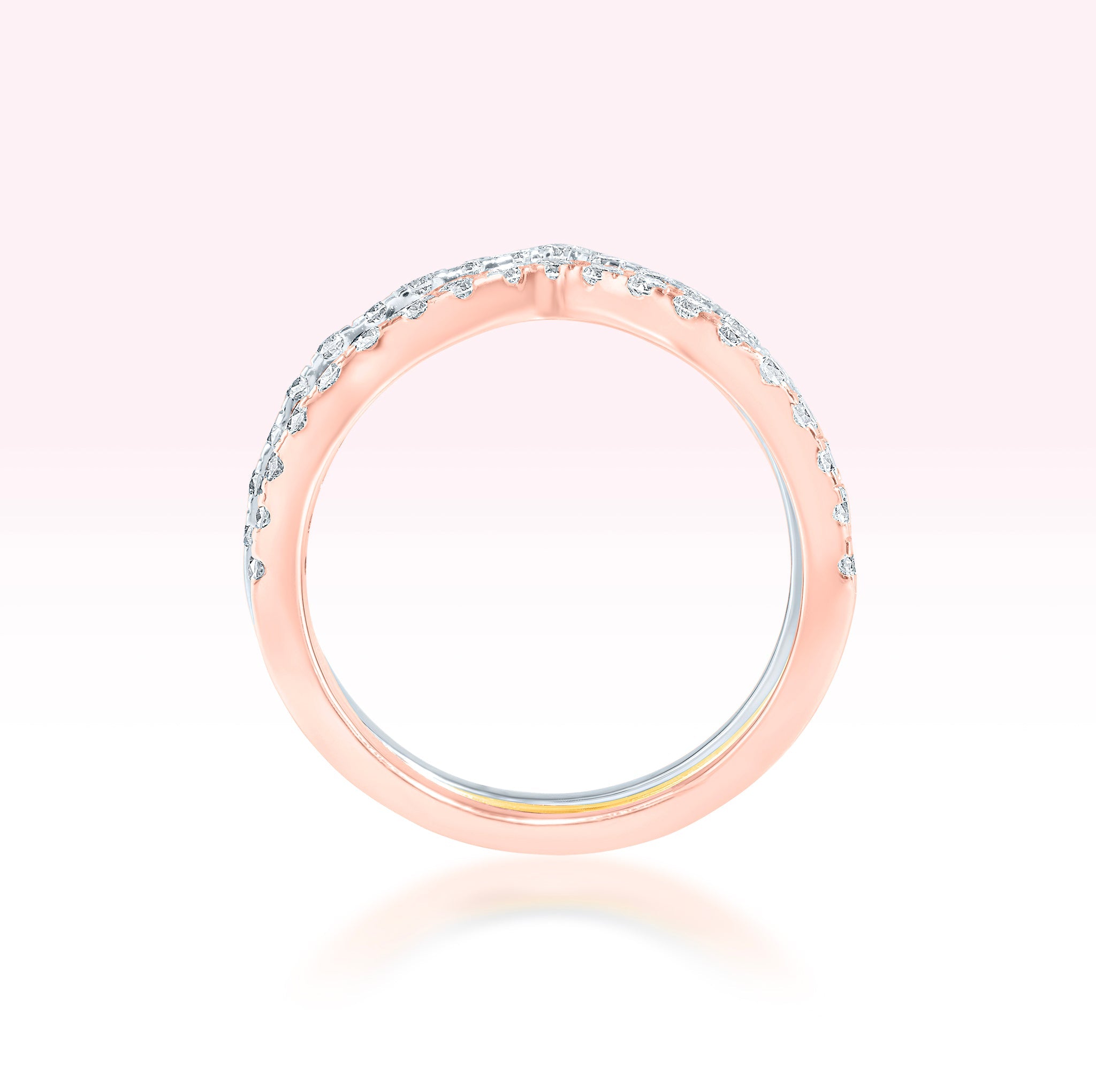 14K Yellow Gold Rose Gold White Gold Three Line Diamond Ring - Thessia