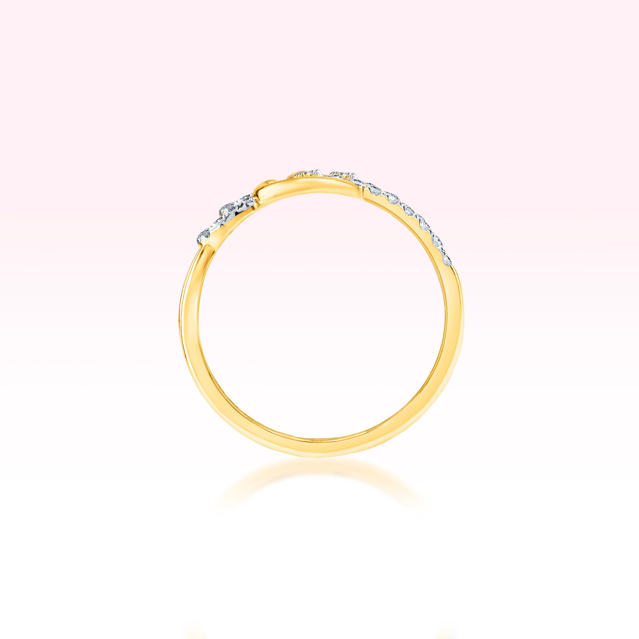 14K Yellow Gold Single Line Diamond Heart Ring - Thessia