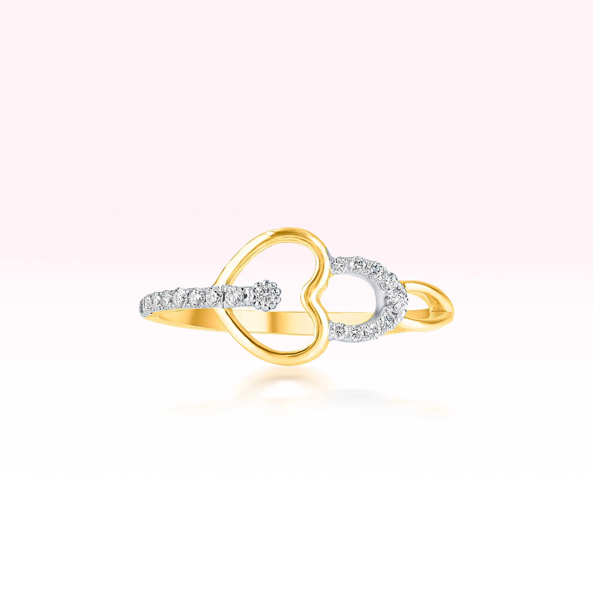14K Yellow Gold Single Line Diamond Heart Ring - Thessia