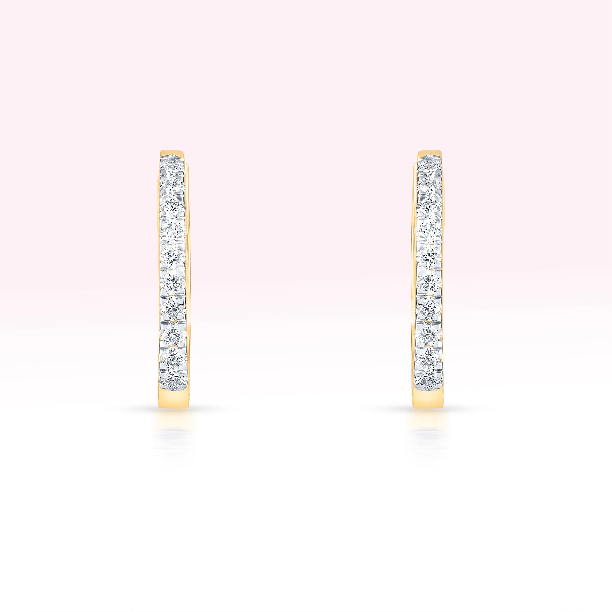 14K Yellow Gold Single Line Diamond Hoop Earrings - Thessia