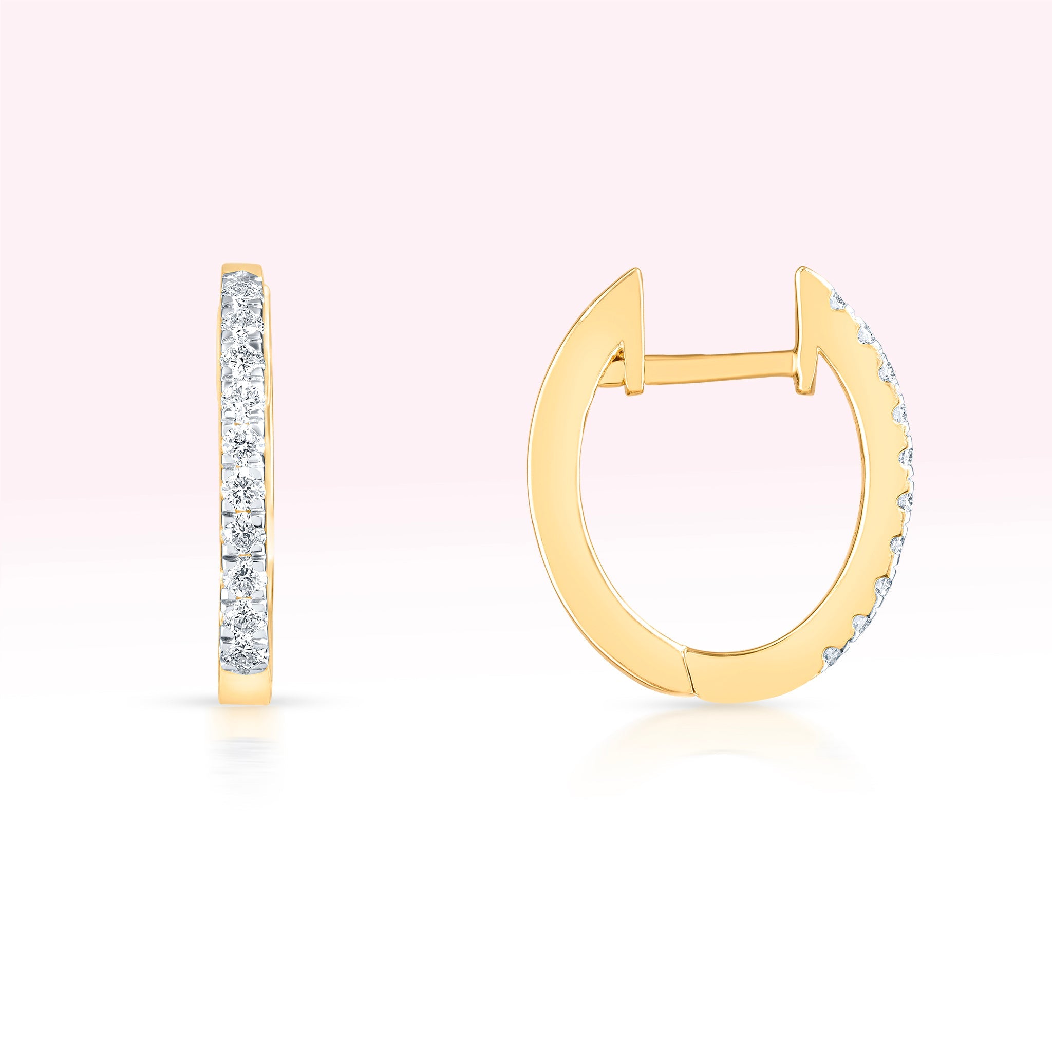 14K Yellow Gold Single Line Diamond Hoop Earrings - Thessia