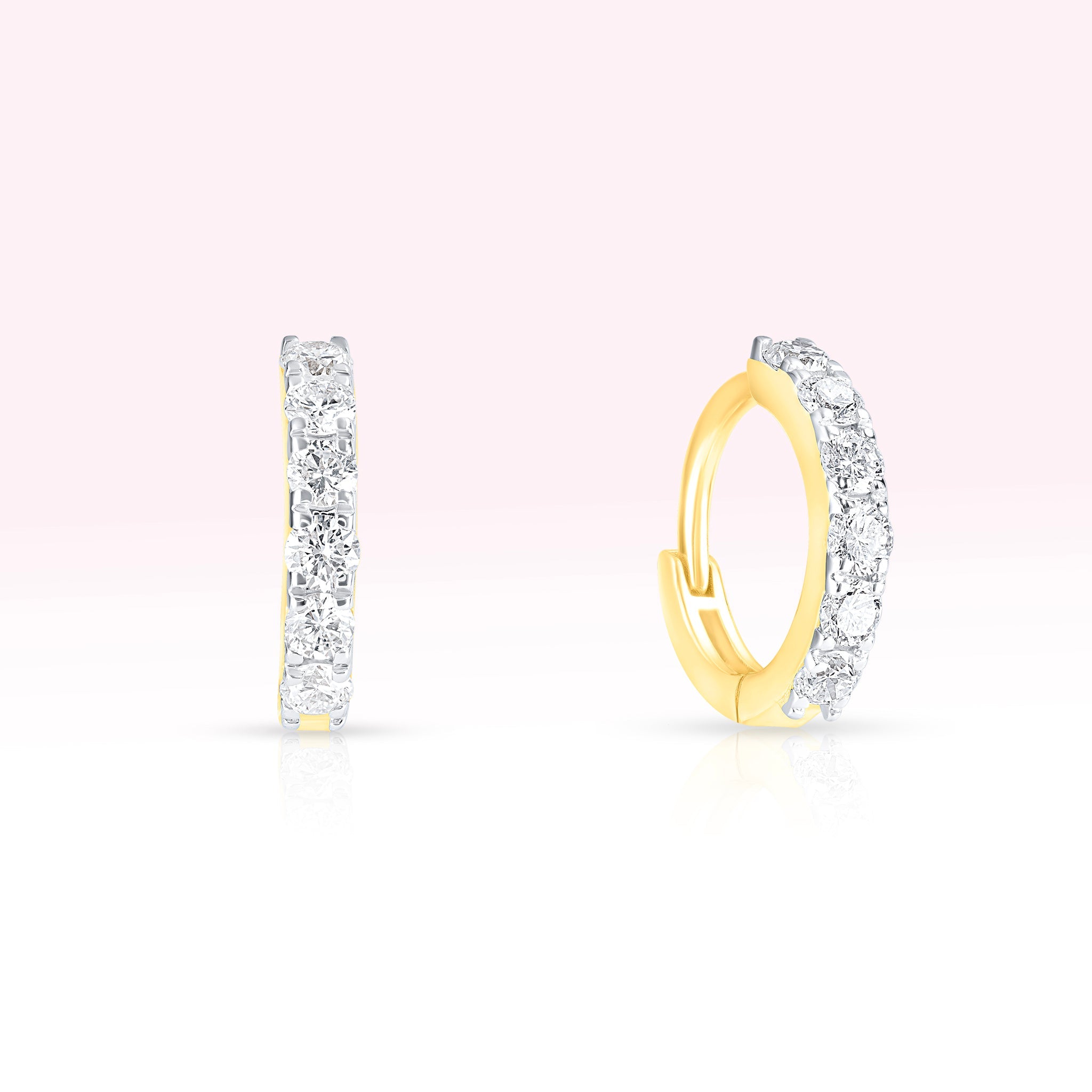 14K Yellow Gold Single Line Diamond Hoop Earrings - Thessia