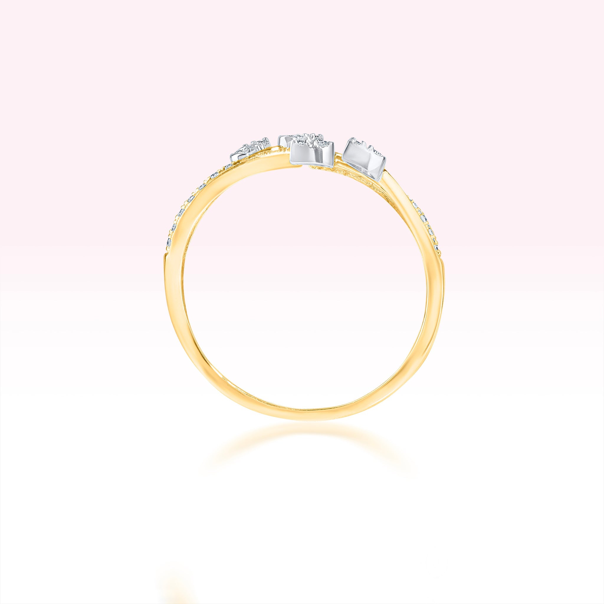 14K Yellow Gold Single Line Diamond Petal Ring - Thessia