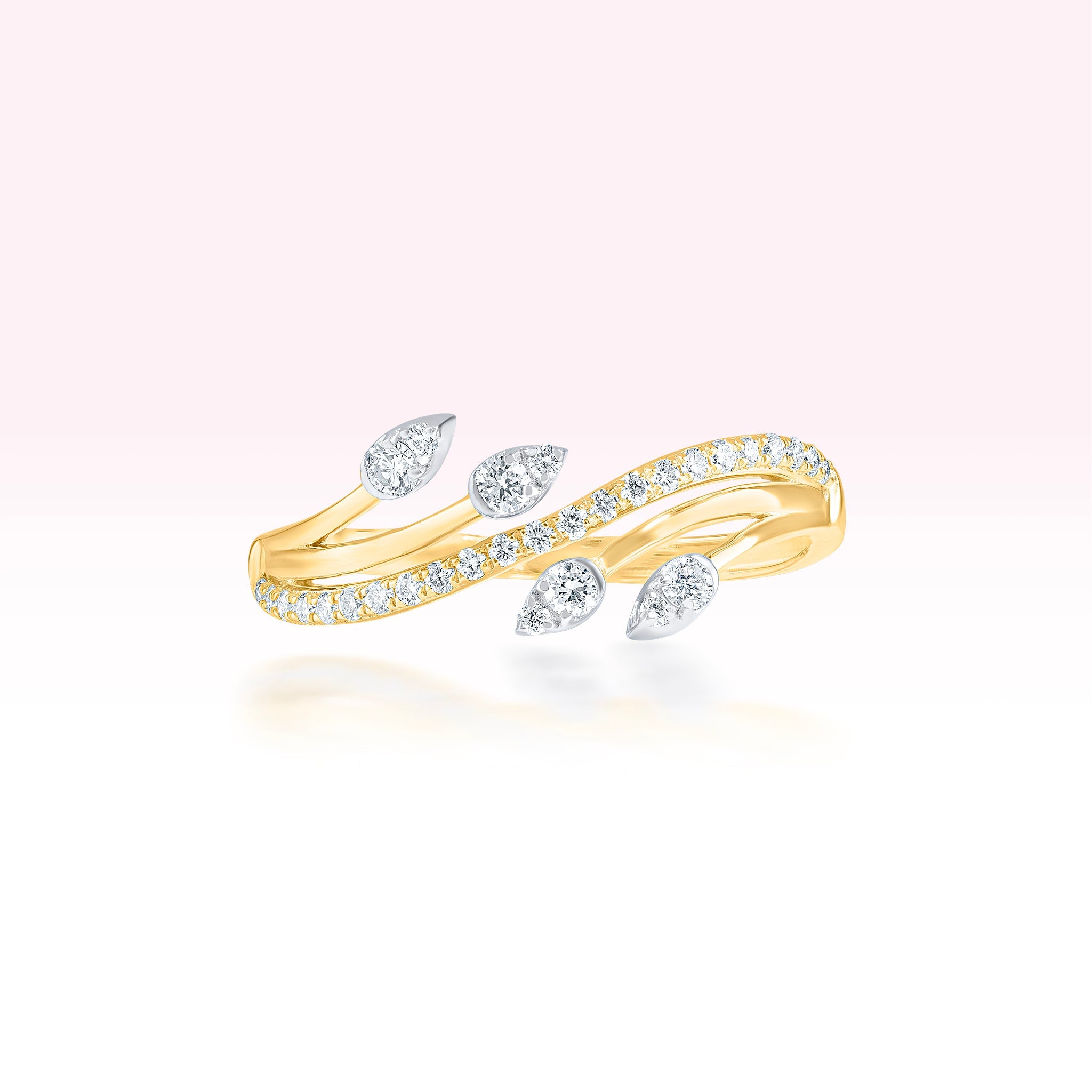 14K Yellow Gold Single Line Diamond Petal Ring - Thessia