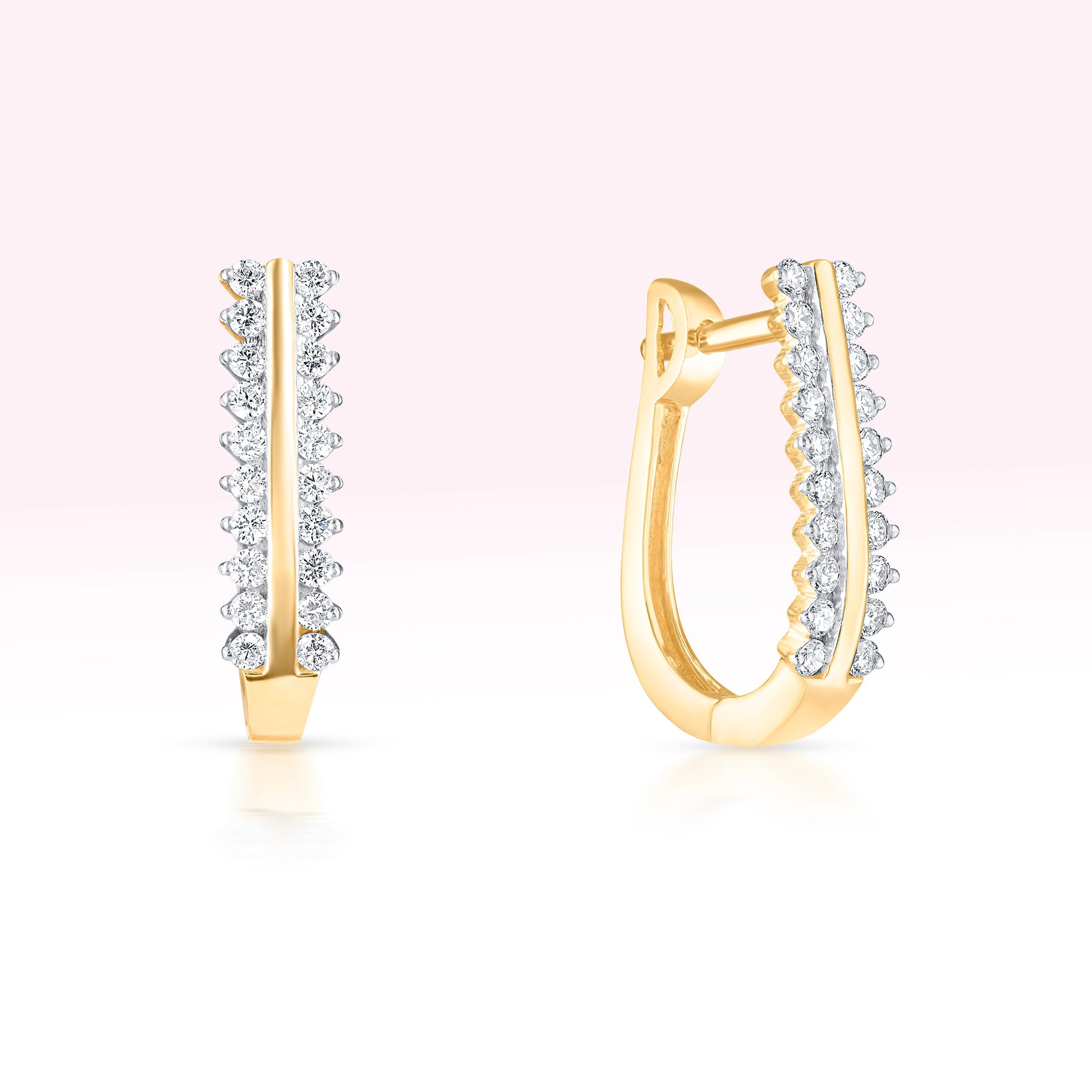 14K Yellow Gold Two Line Diamond Hoop Earrings - Thessia