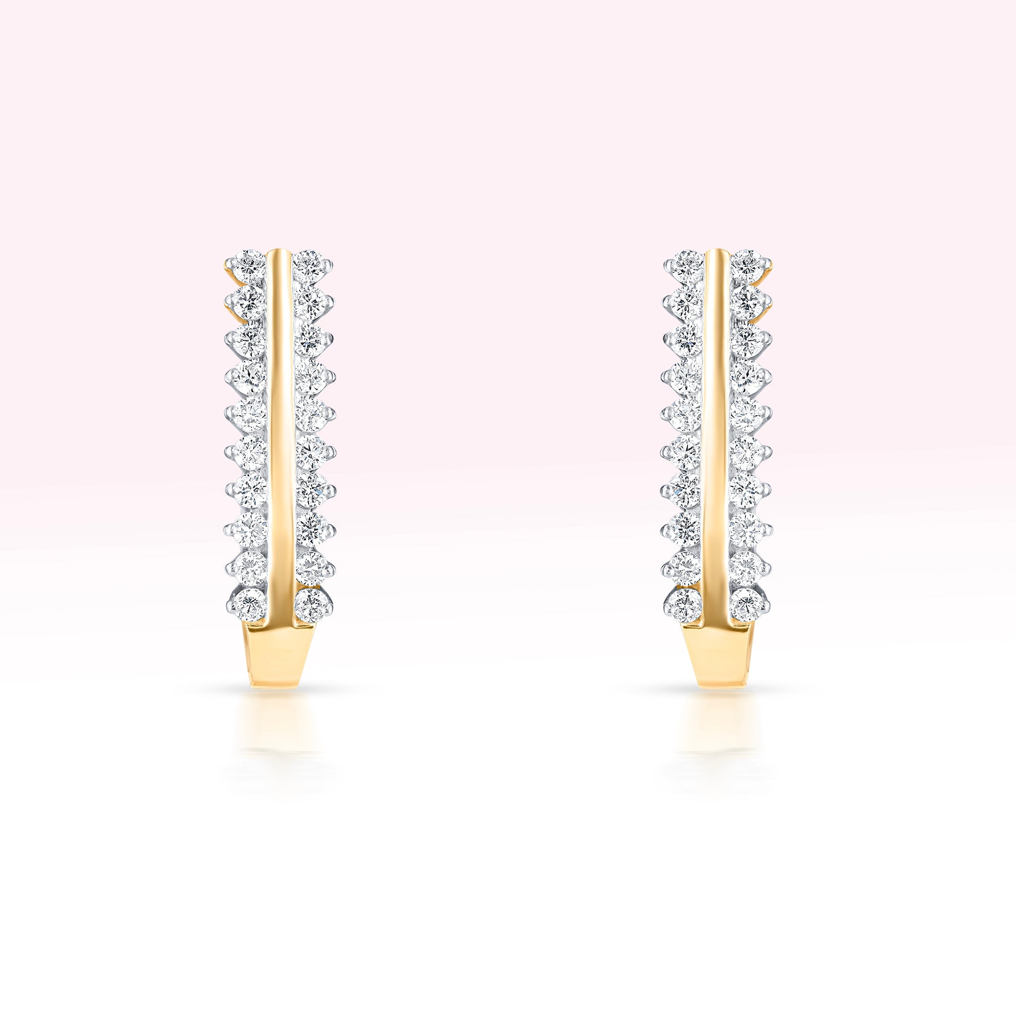 14K Yellow Gold Two Line Diamond Hoop Earrings - Thessia