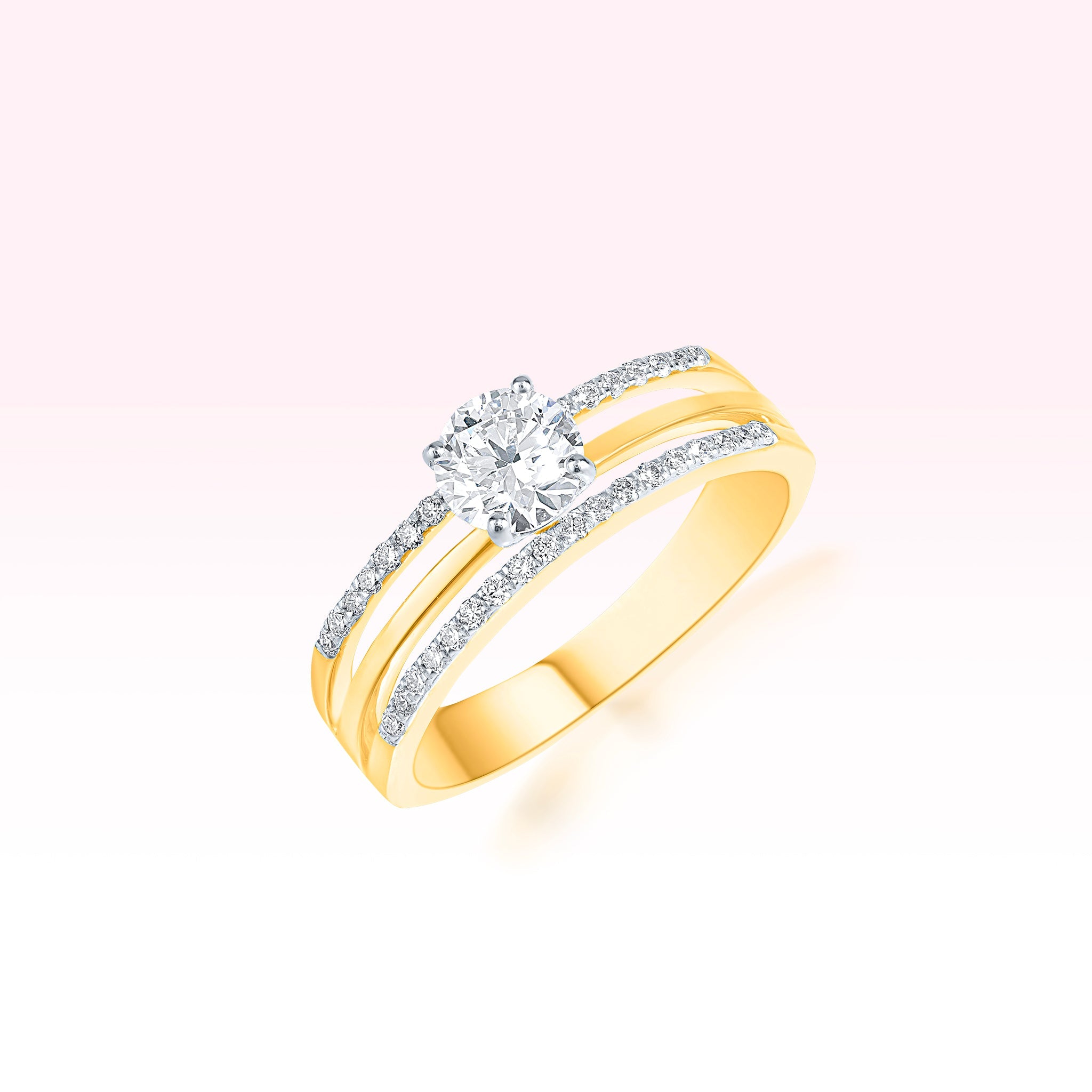 14K Yellow Gold Two Line Diamond Solitaire Ring - Thessia