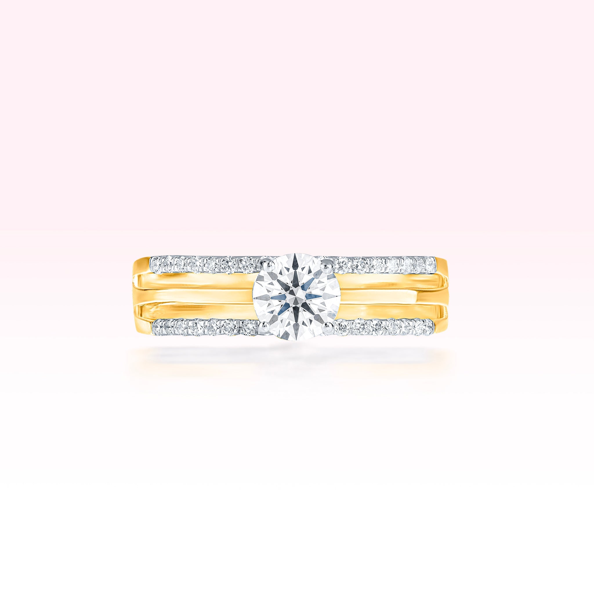 14K Yellow Gold Two Line Diamond Solitaire Ring - Thessia