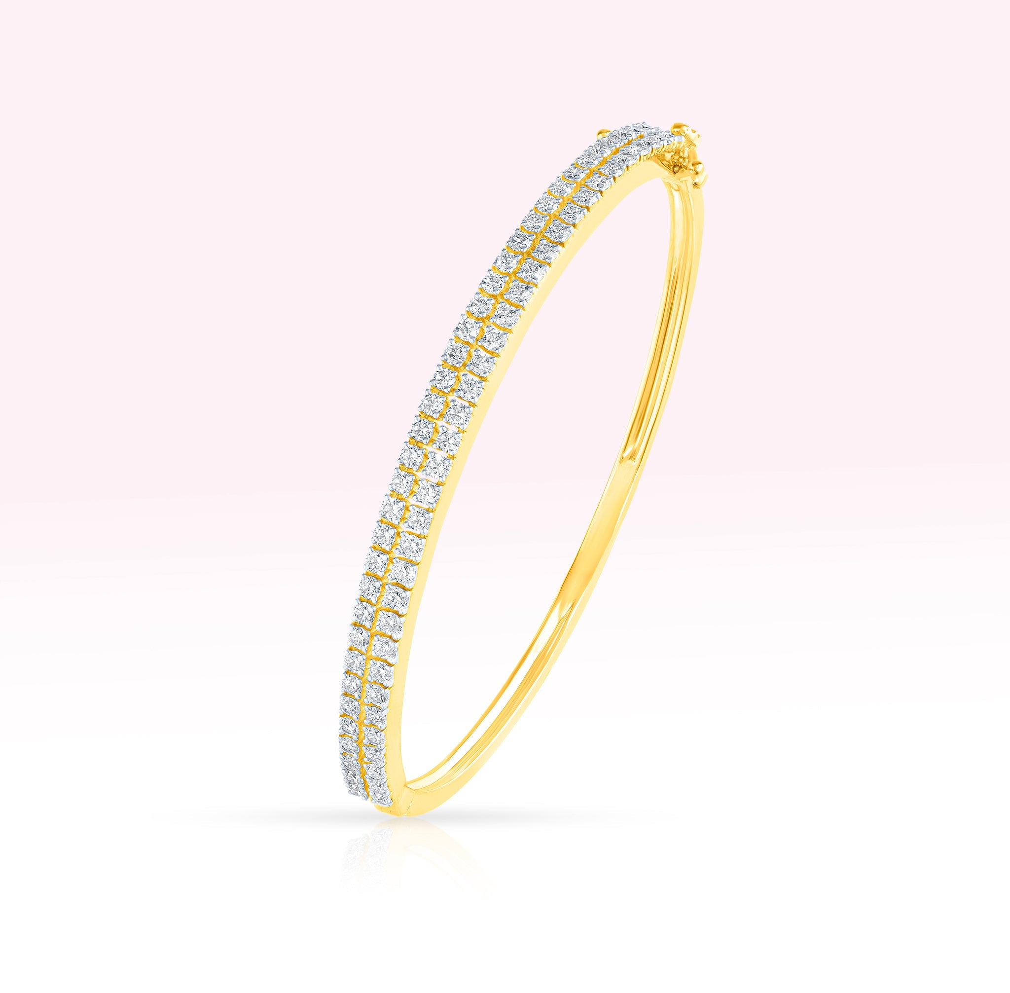 14K Yellow Gold Two Row Pave Diamond Bangle Bracelet - Thessia