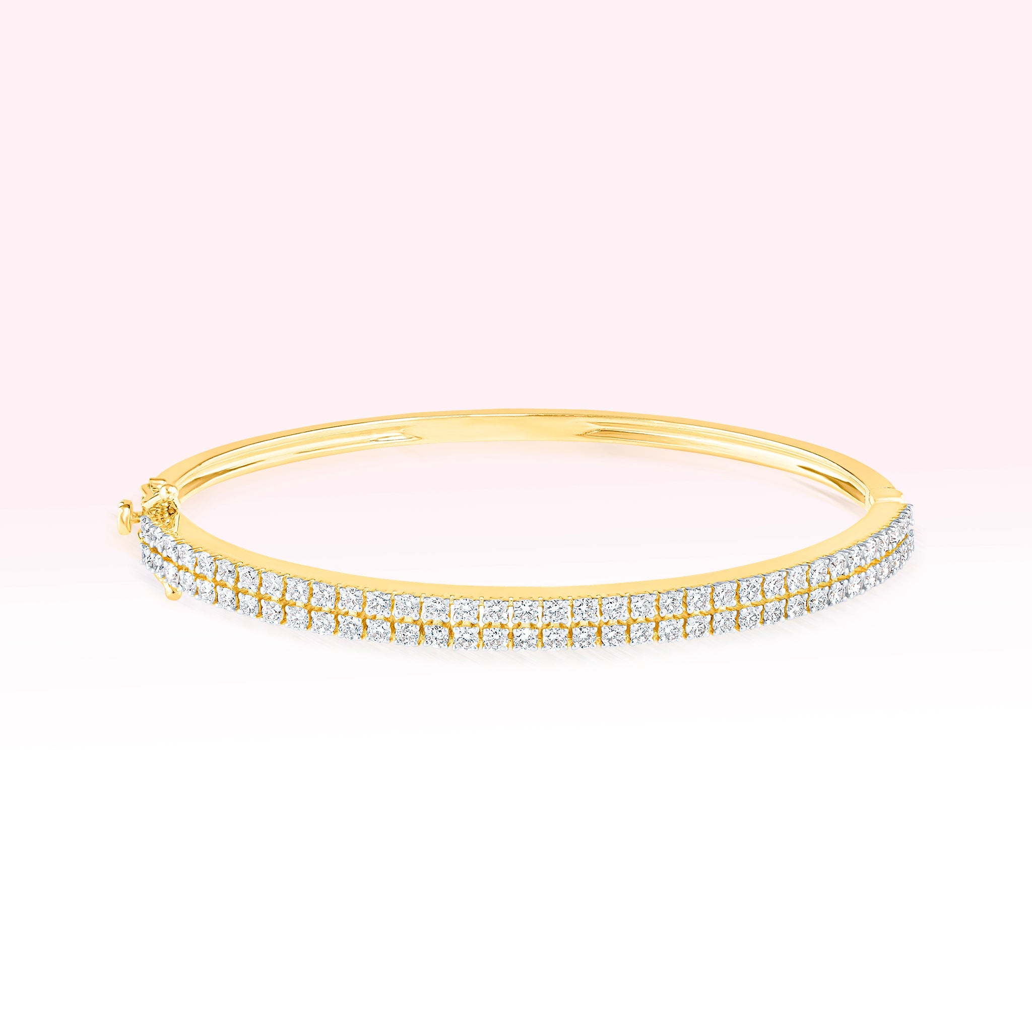 14K Yellow Gold Two Row Pave Diamond Bangle Bracelet - Thessia
