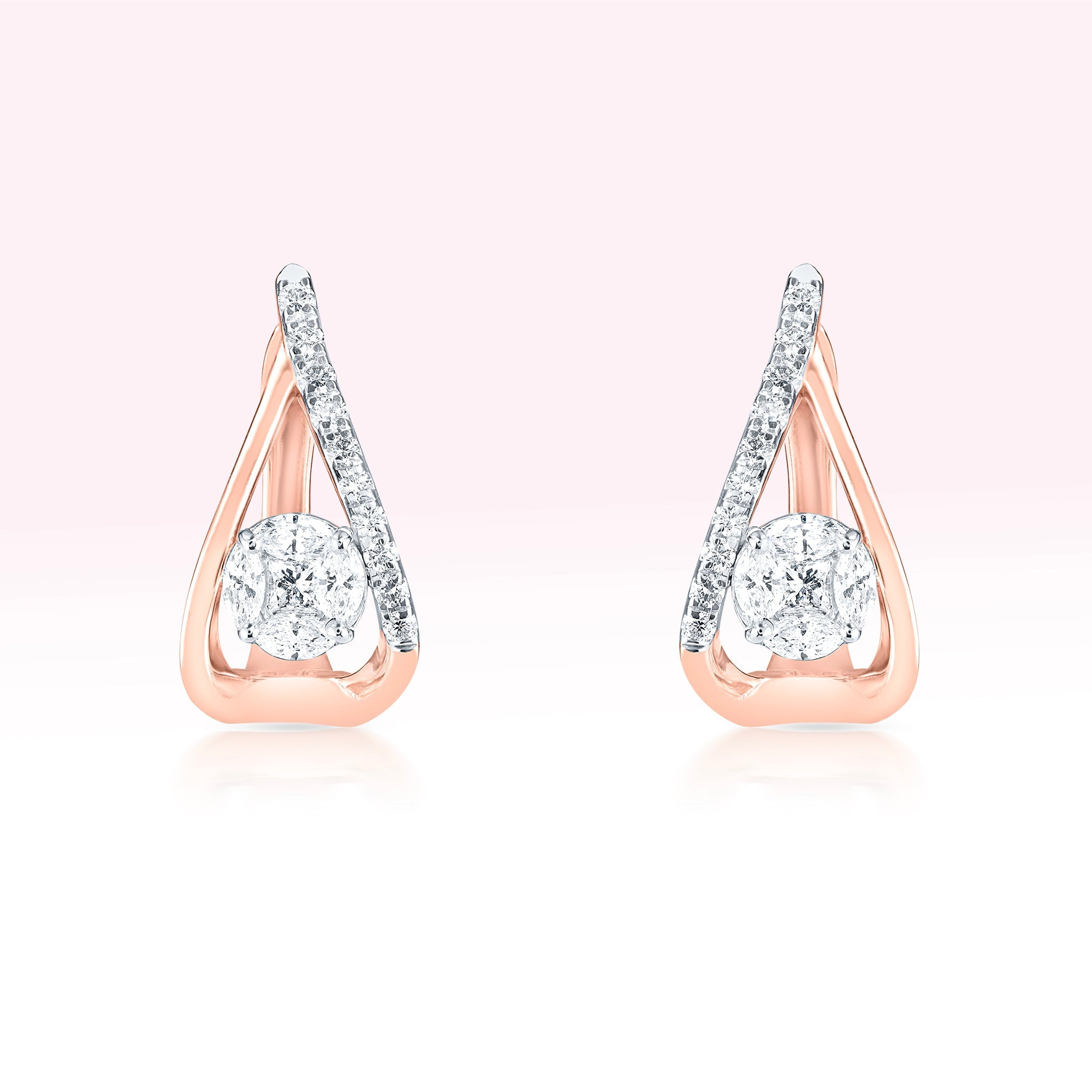 14K Rose Gold Diamond Curved Hoop Earrings - Thessia