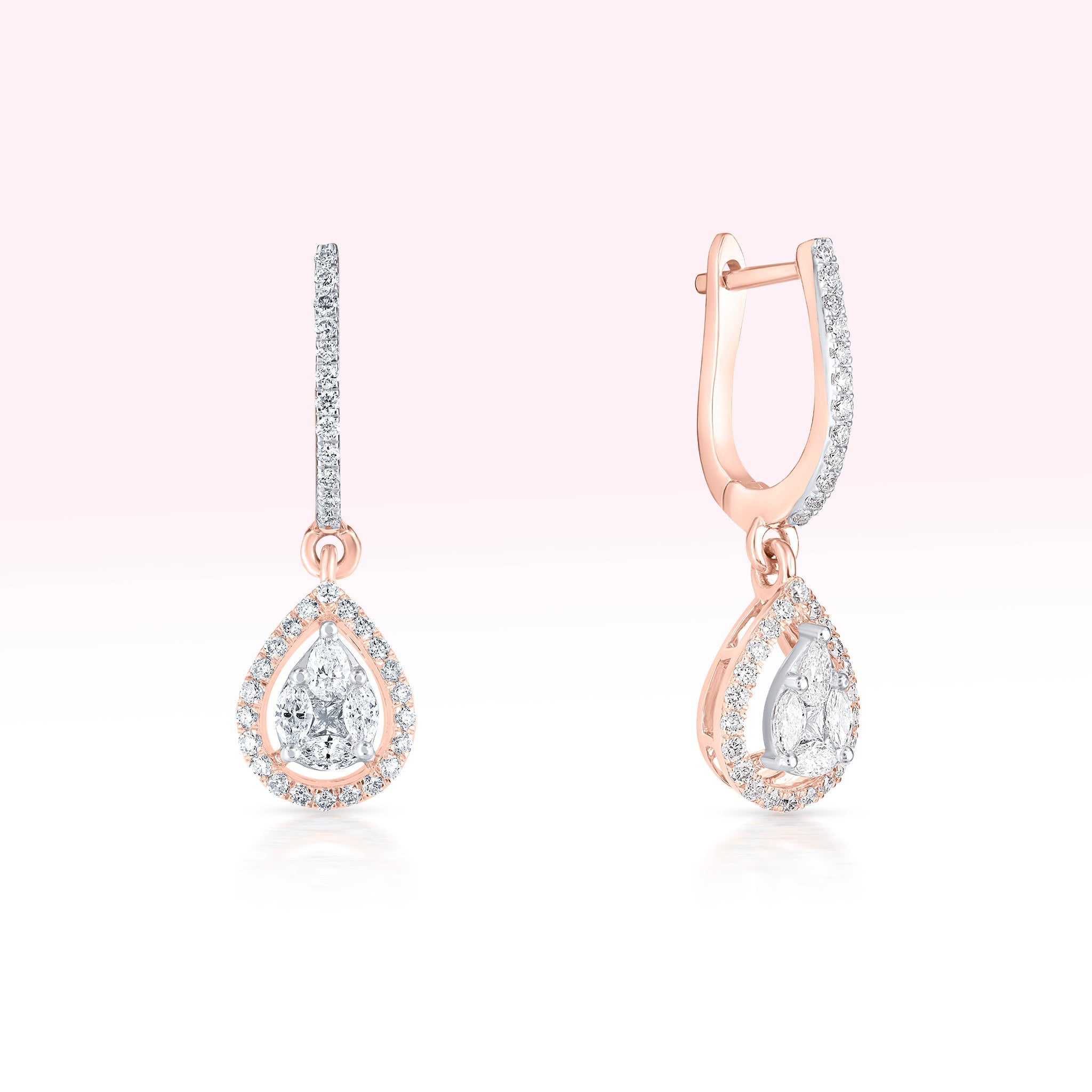 14K Rose Gold Diamond Drop Earrings - Thessia