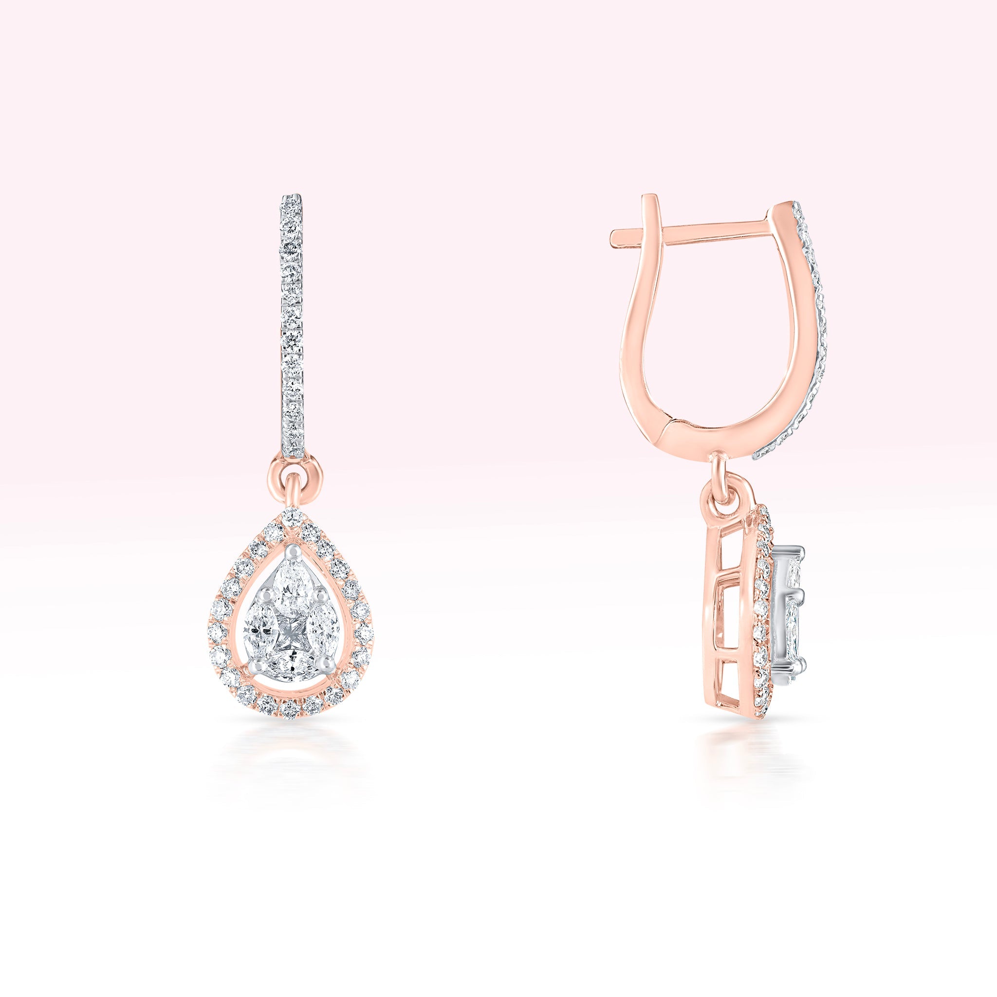 14K Rose Gold Diamond Drop Earrings - Thessia
