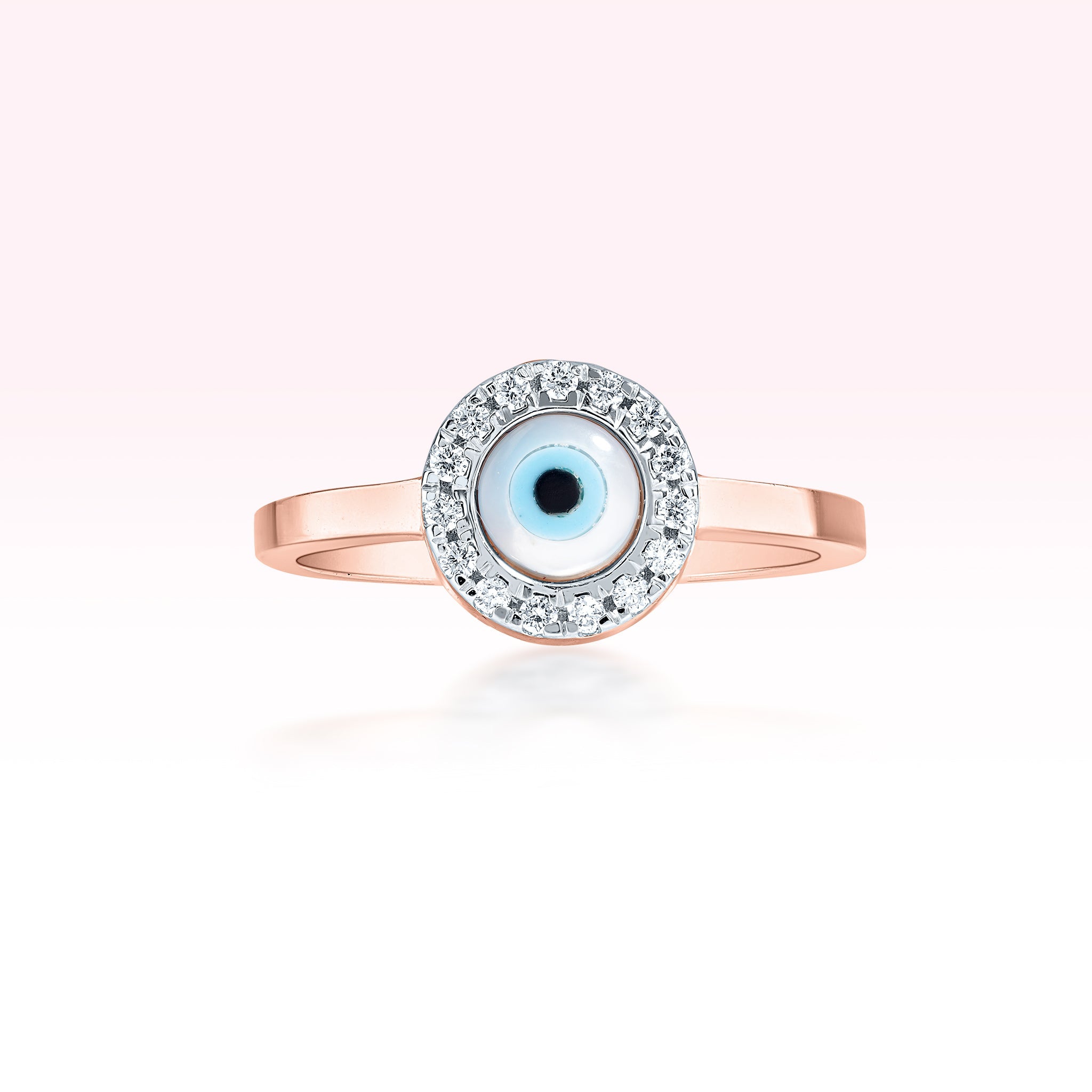 14K Rose Gold Diamond Evil Eye Semi Precious Stone Ring - Thessia