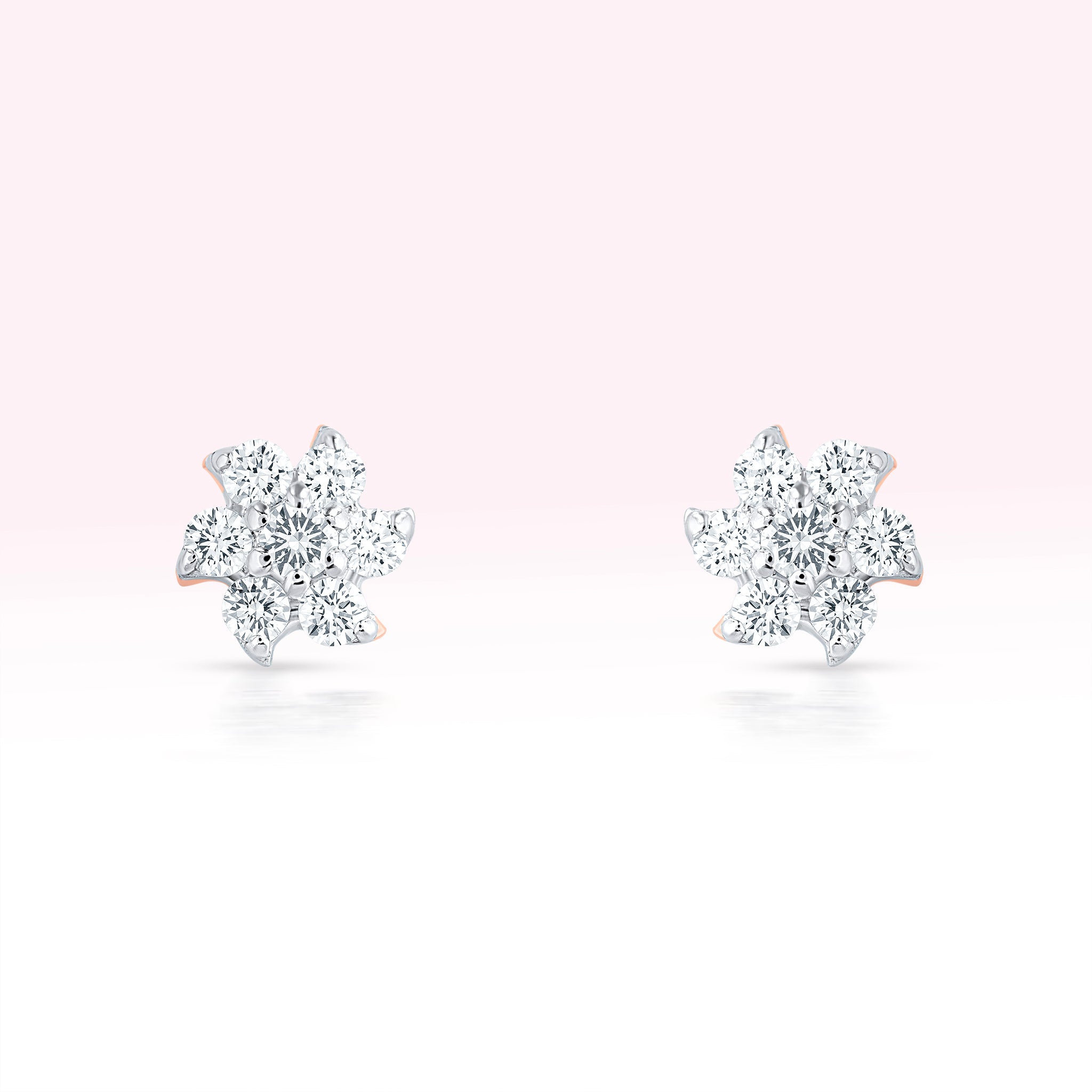14K Rose Gold Diamond Flower Stud Earrings - Thessia
