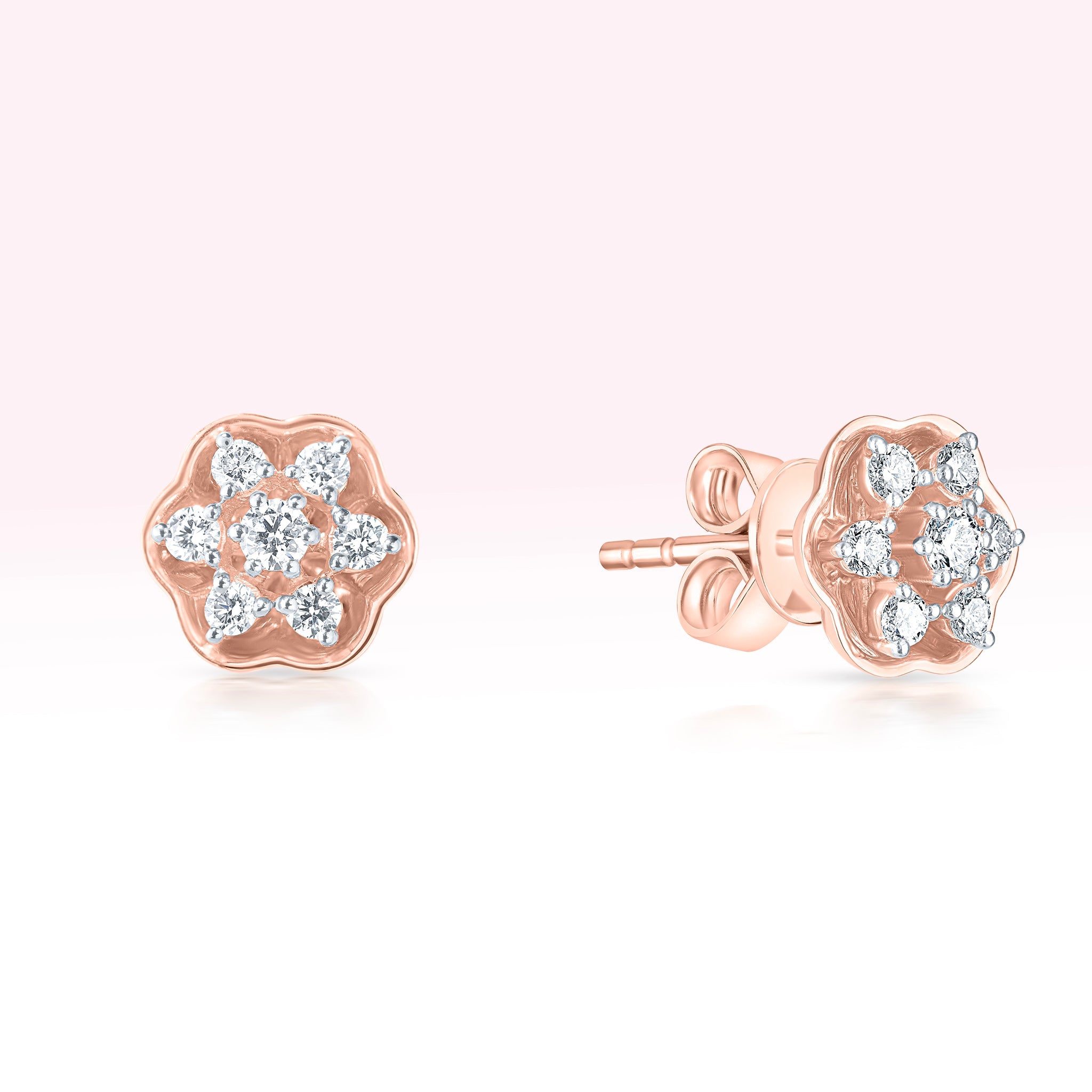 14K Rose Gold Diamond Flower Stud Earrings - Thessia