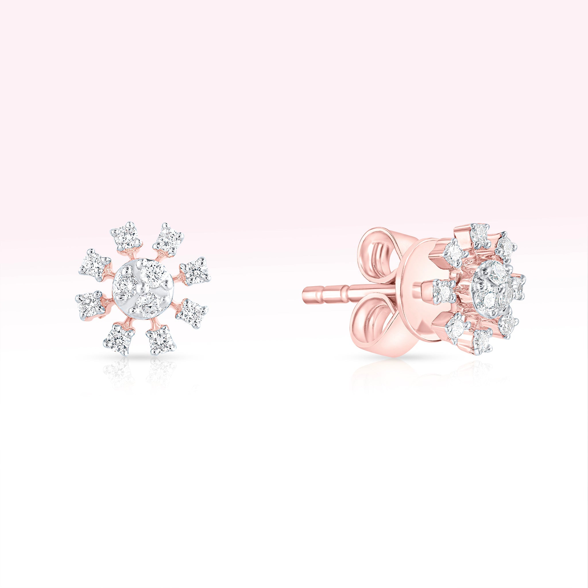 14K Rose Gold Diamond Flower Stud Earrings - Thessia
