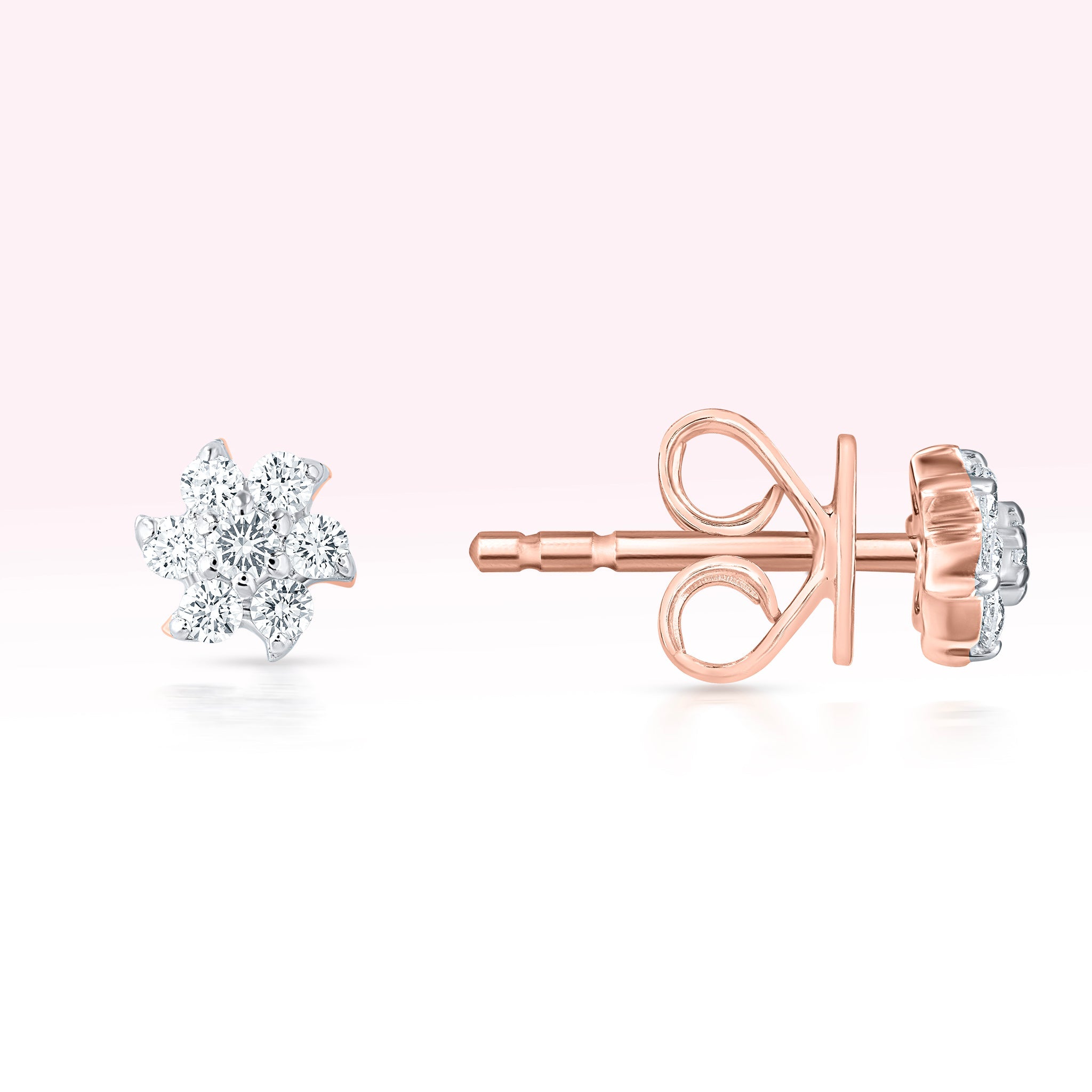 14K Rose Gold Diamond Flower Stud Earrings - Thessia