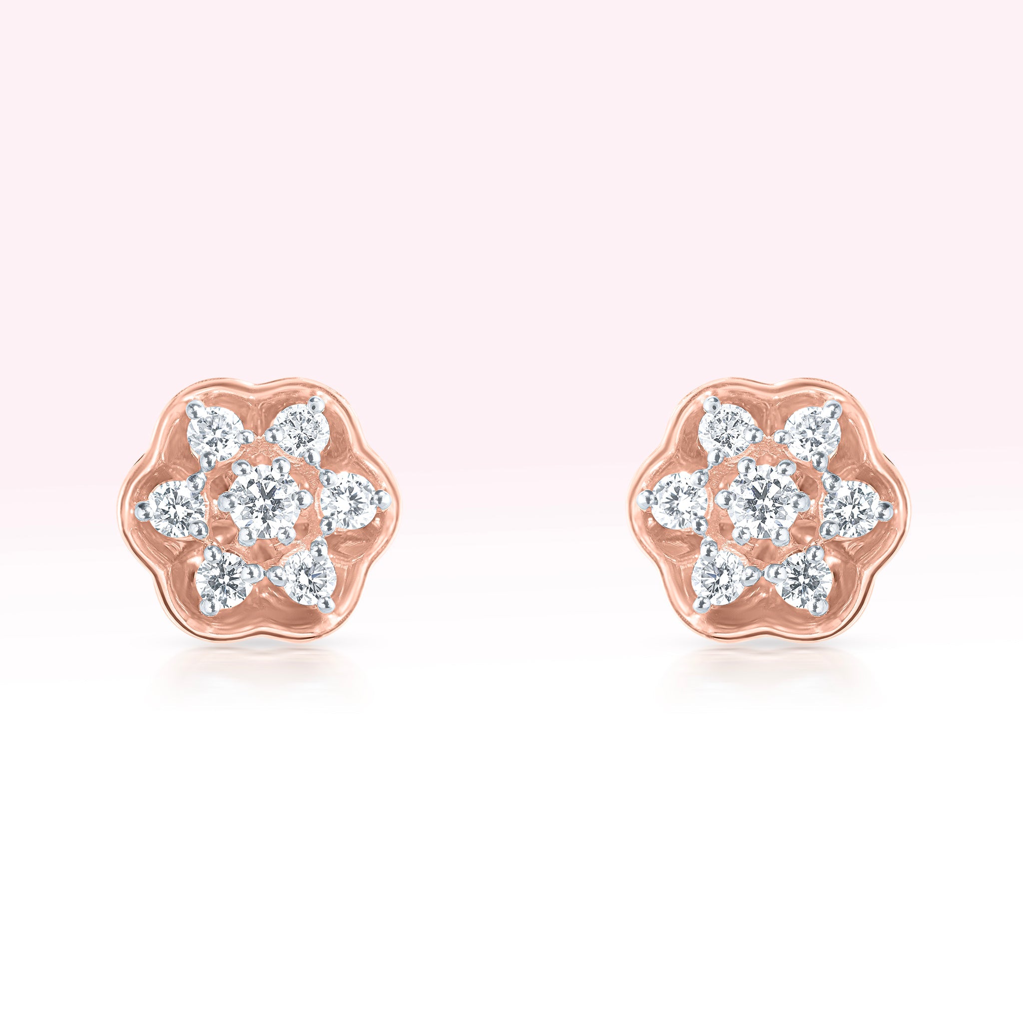 14K Rose Gold Diamond Flower Stud Earrings - Thessia