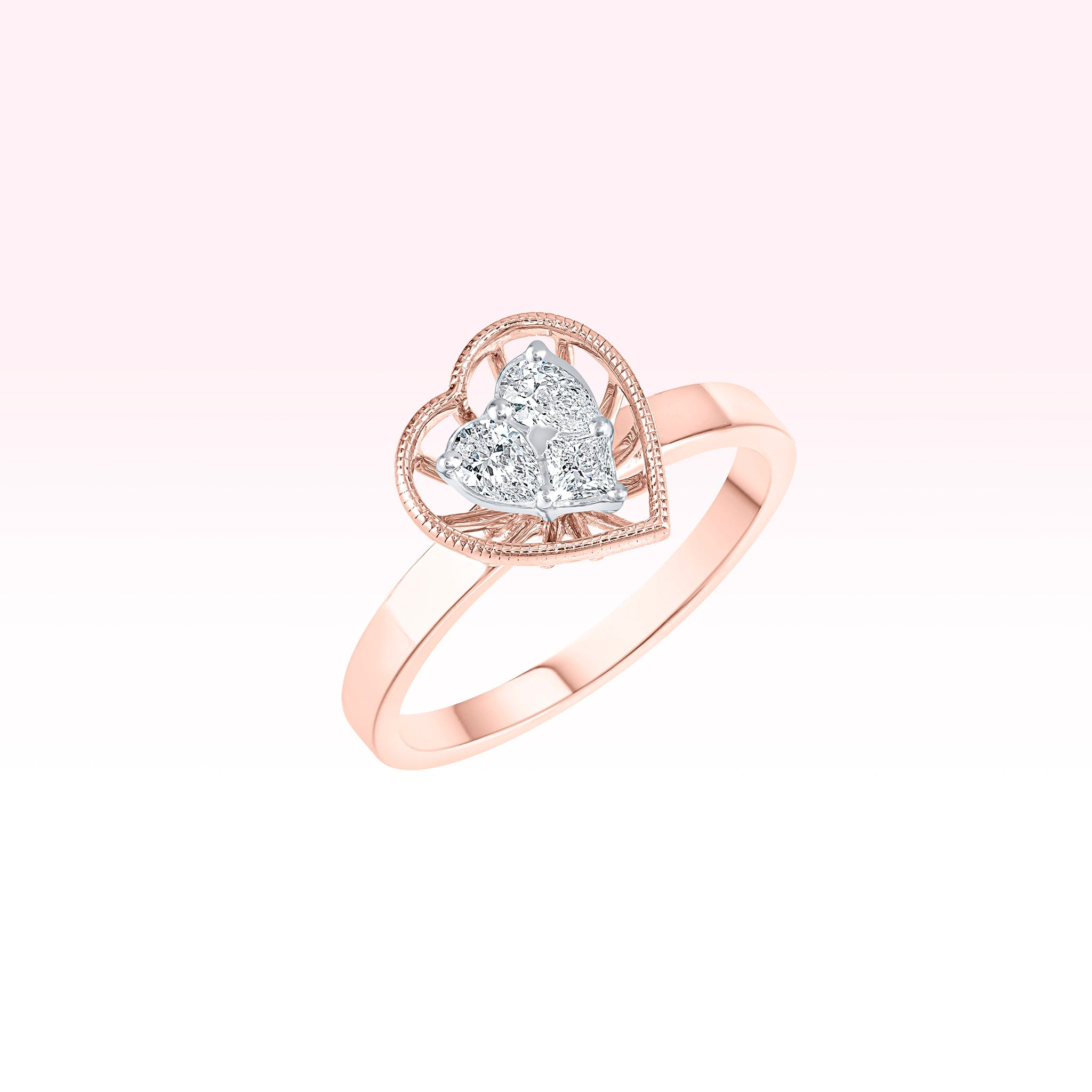 14K Rose Gold Diamond Heart Ring - Thessia